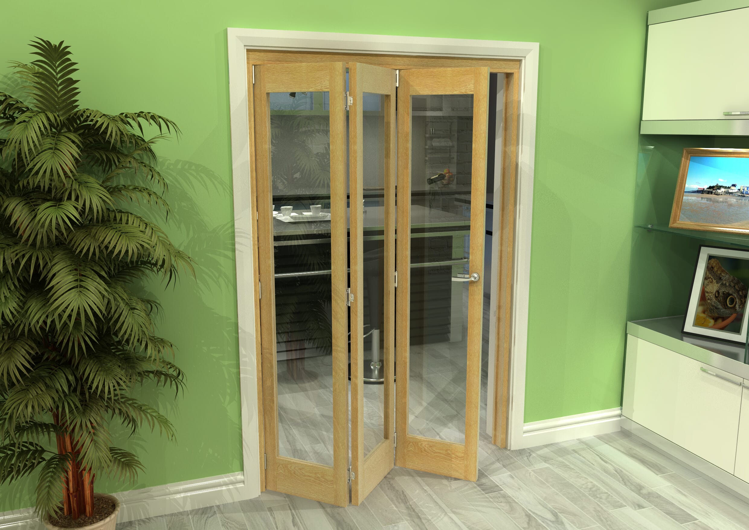 Glazed Oak 3 Door Roomfold Grande (3 + 0 x 419mm Doors)