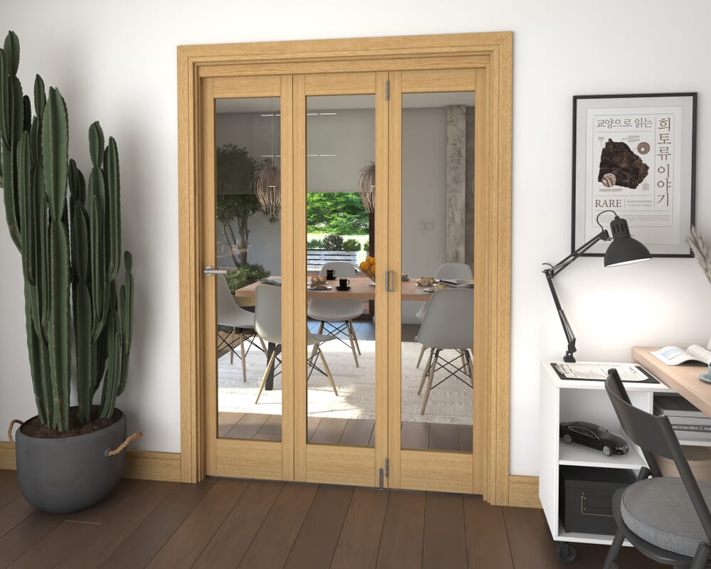 Glazed Oak 3 Door Roomfold Grande (3 + 0 x 457mm Doors)