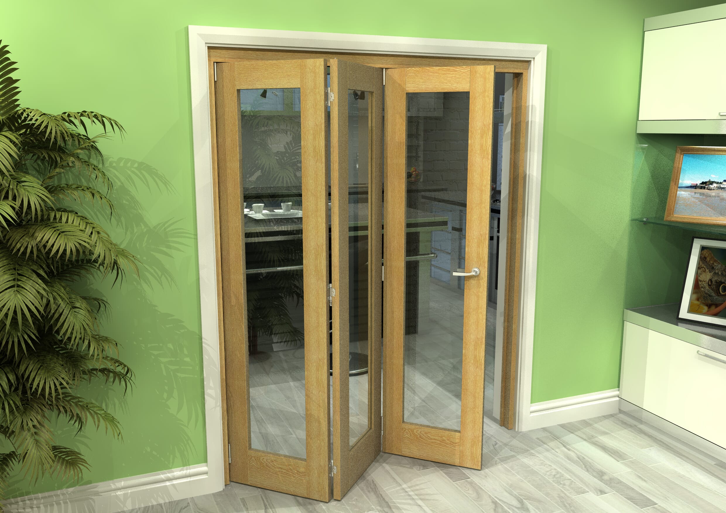 Glazed Oak 3 Door Roomfold Grande (3 + 0 x 533mm Doors)