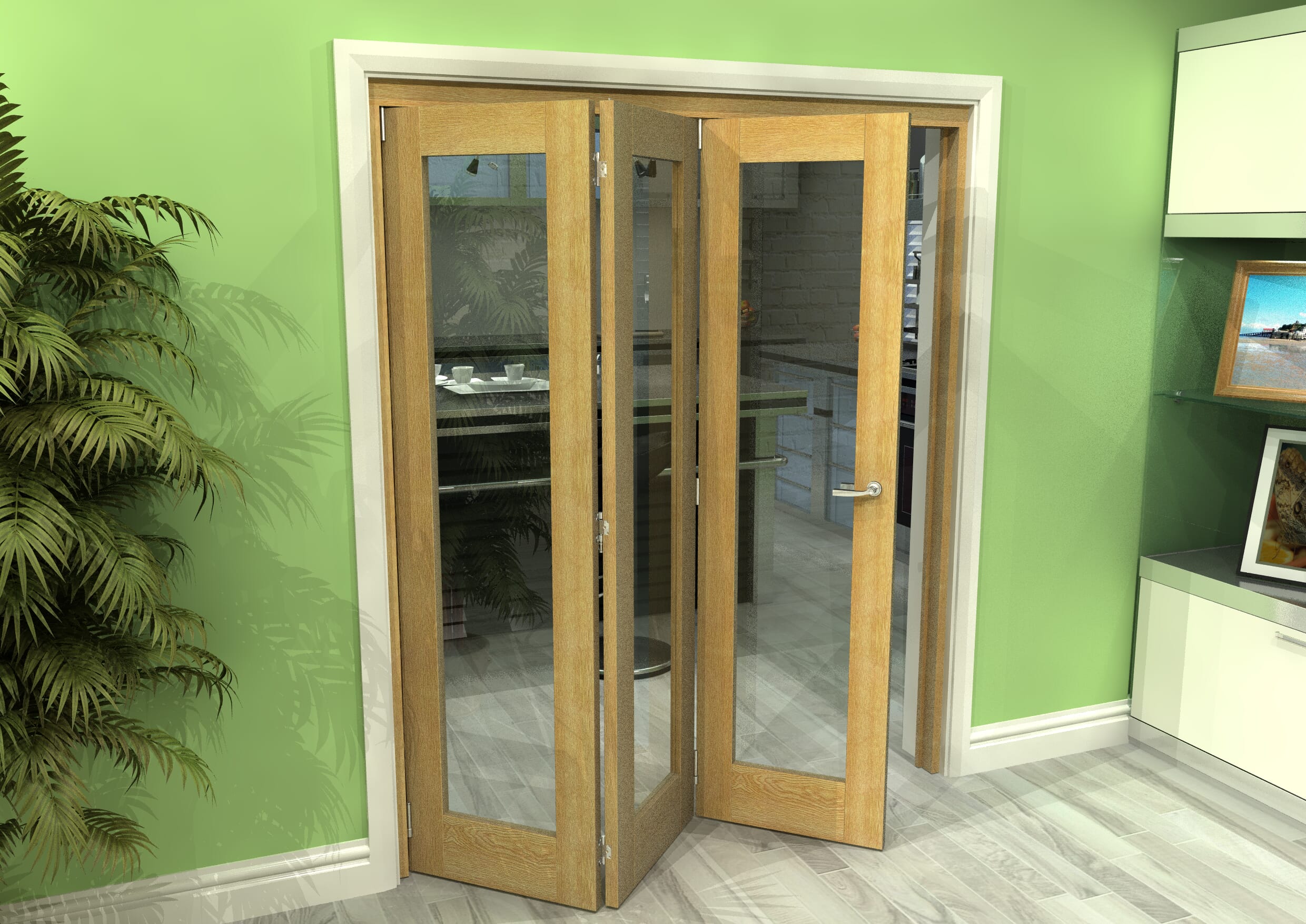 Glazed Oak 3 Door Roomfold Grande 1800mm (6ft) 3 + 0 Set