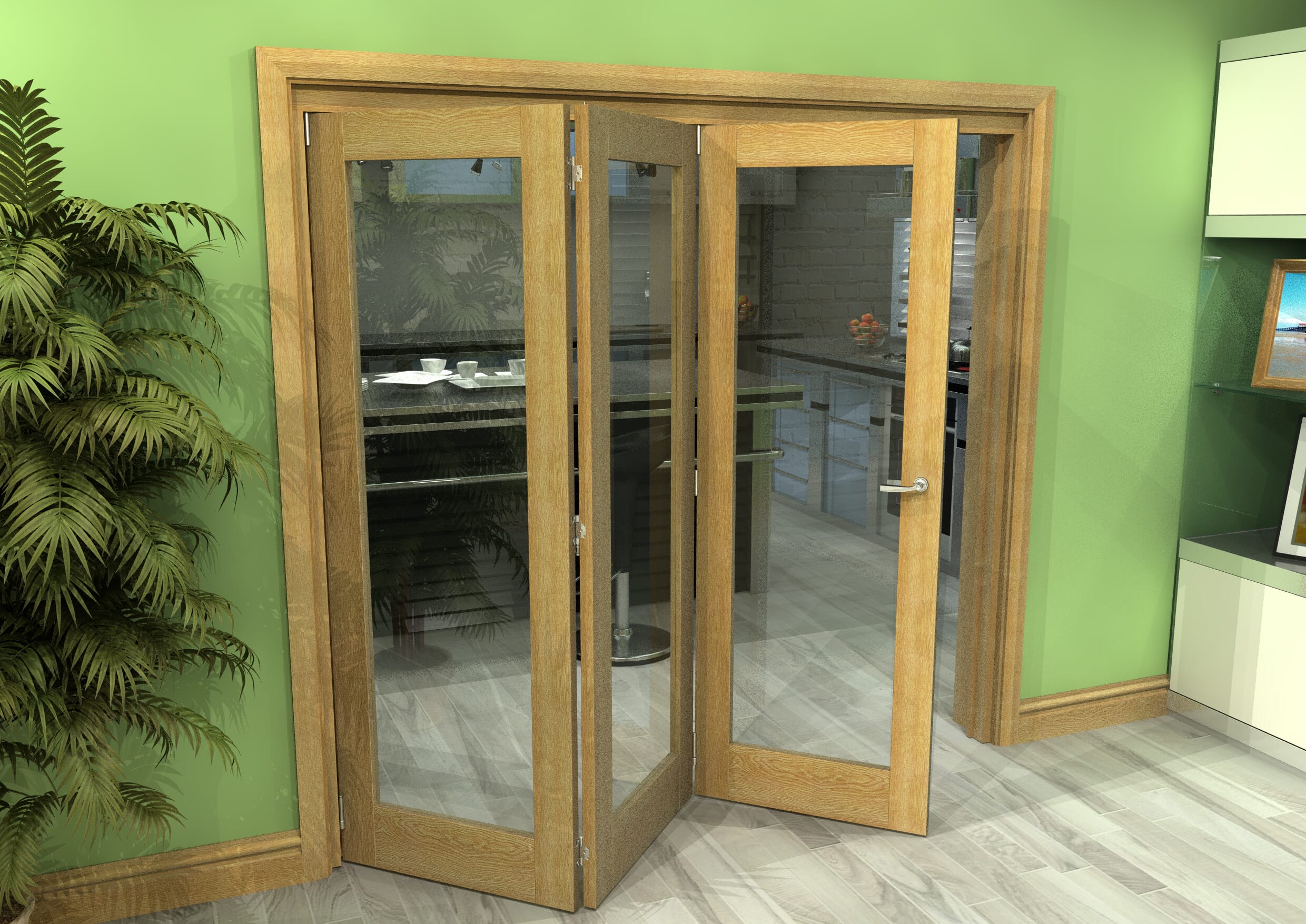 Glazed Oak 3 Door Roomfold Grande (3 + 0 x 686mm Doors)