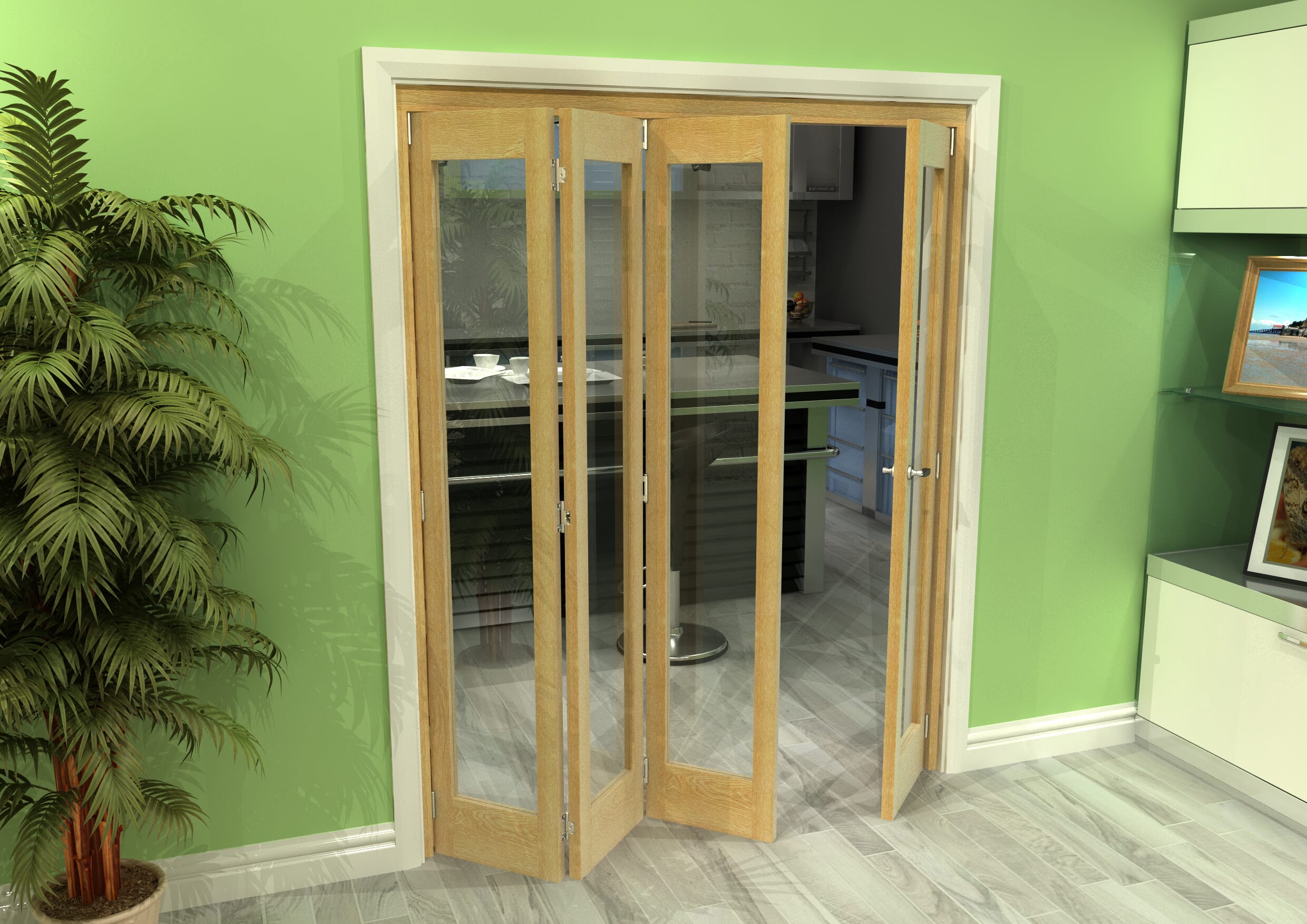 Glazed Oak 4 Door Roomfold Grande (3 + 1 x 381mm Doors)