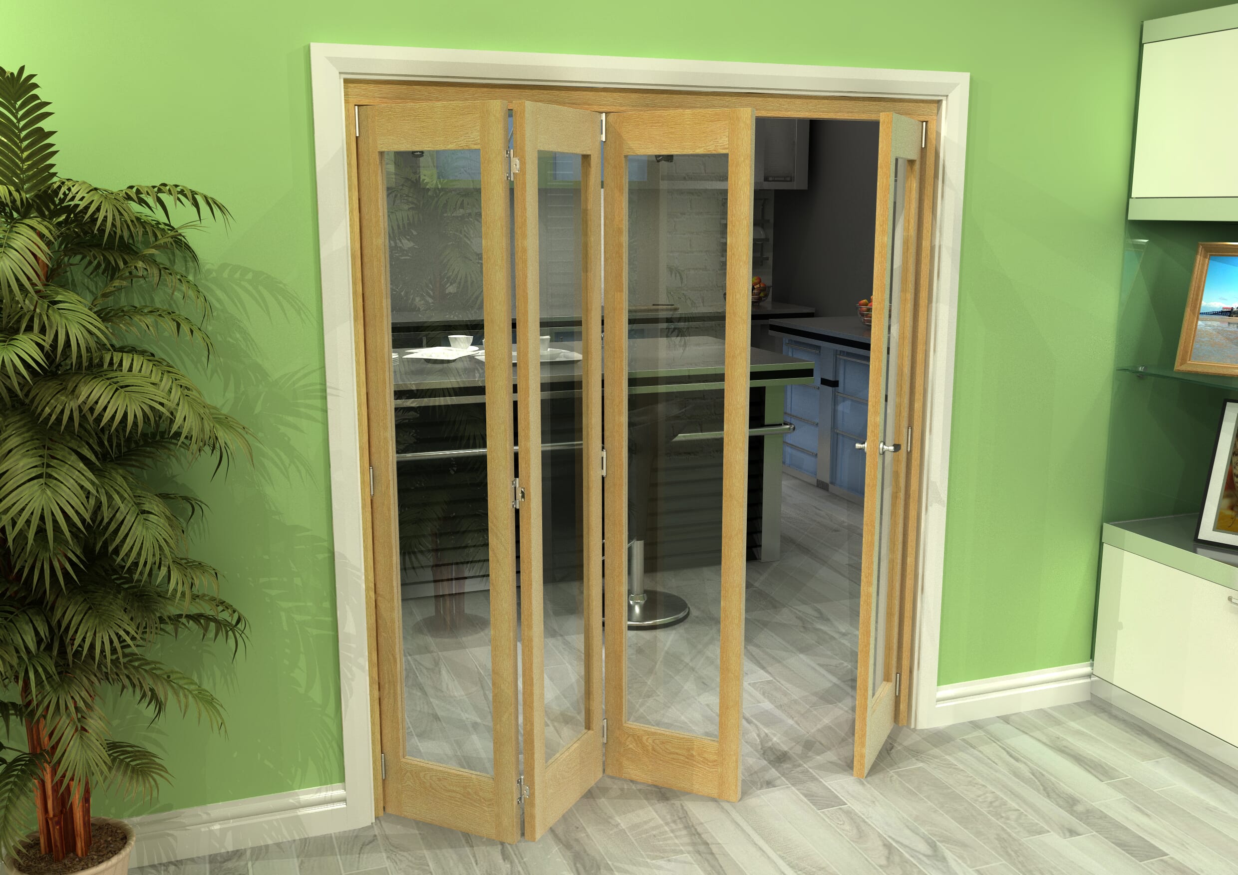 Glazed Oak 4 Door Roomfold Grande (3 + 1 x 419mm Doors)