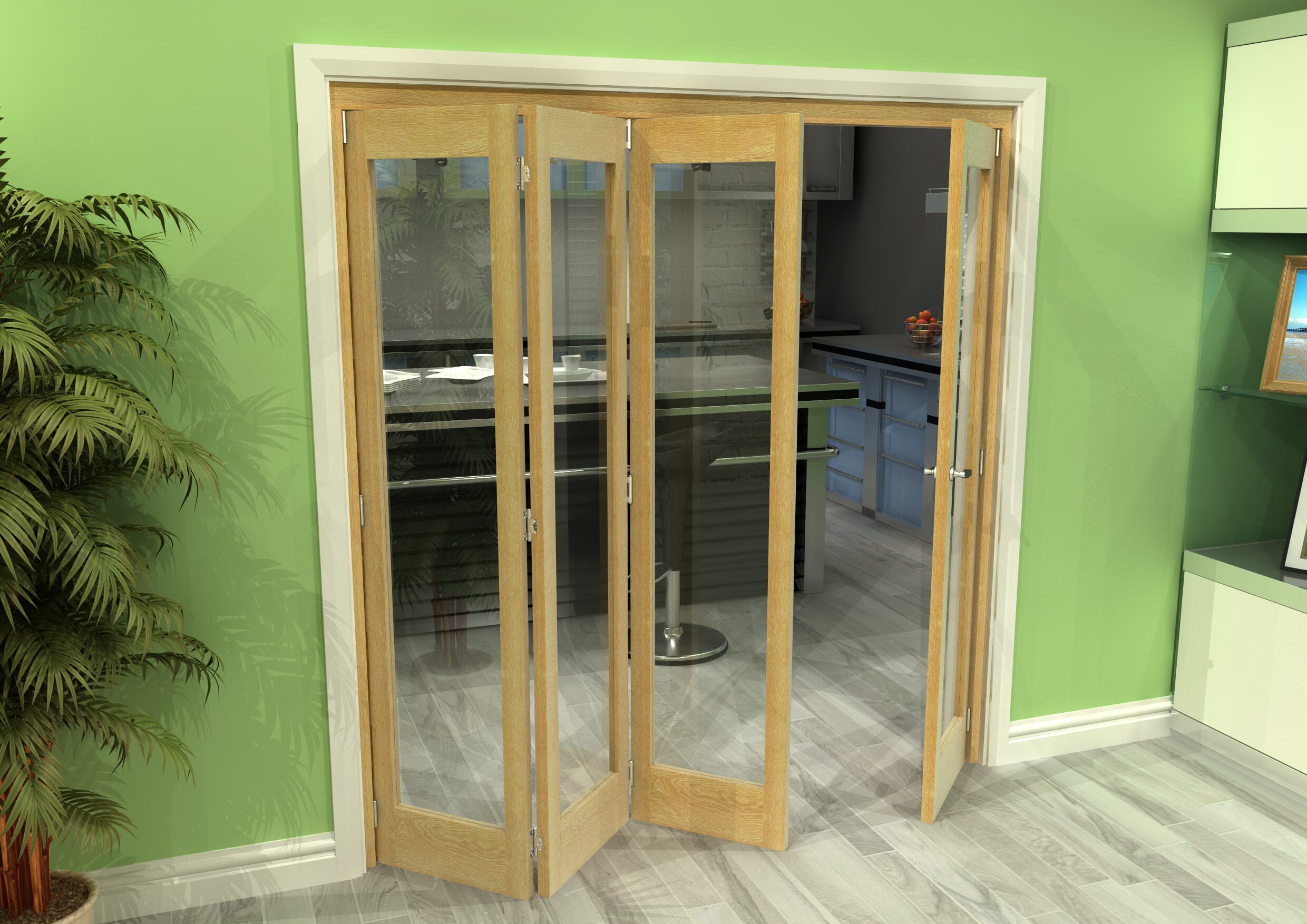 Glazed Oak 4 Door Roomfold Grande (3 + 1 x 457mm Doors)