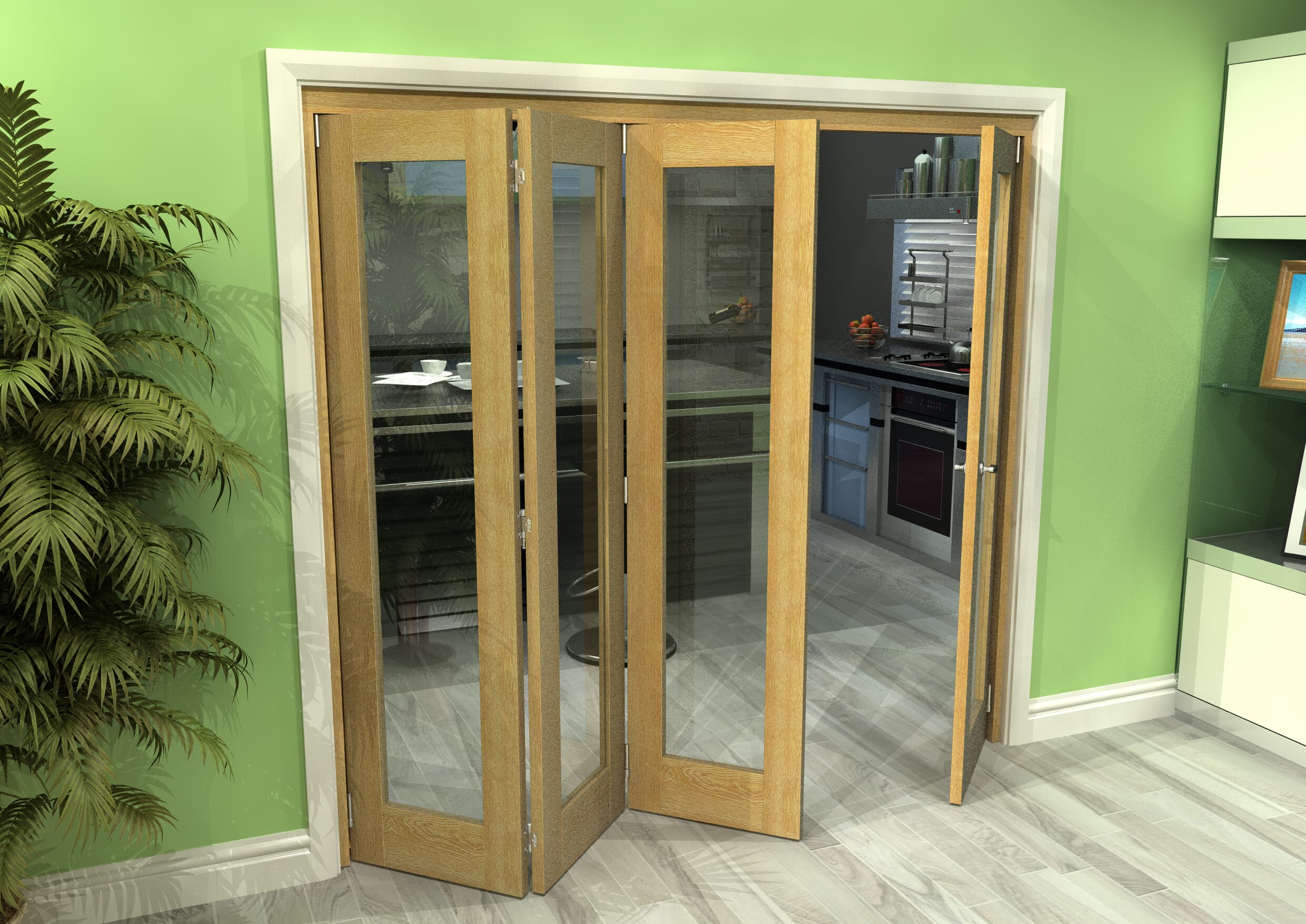 Glazed Oak 4 Door Roomfold Grande (3 + 1 x 533mm Doors)