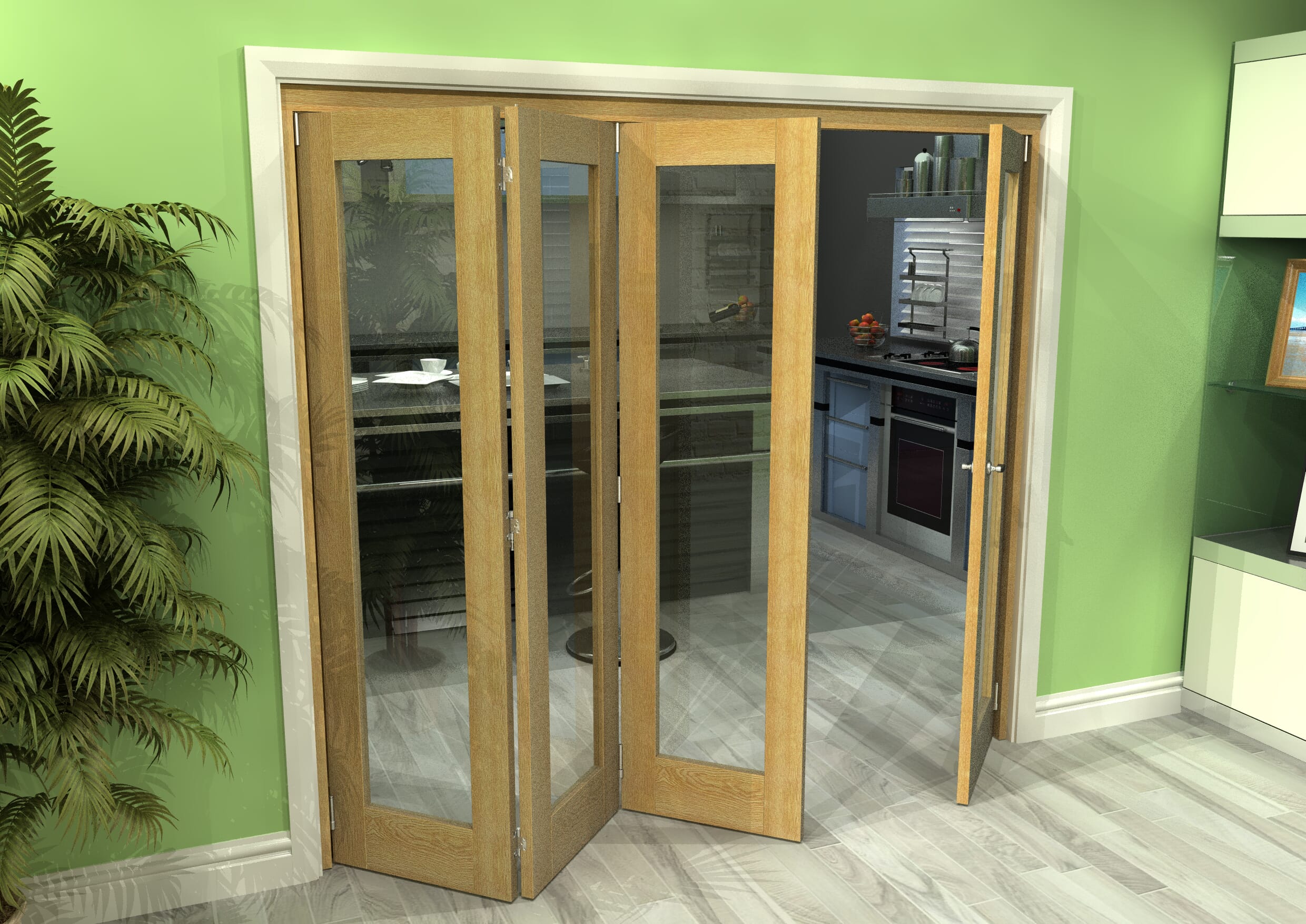 Glazed Oak 4 Door Roomfold Grande 2400mm (8ft) 3 + 1 Set
