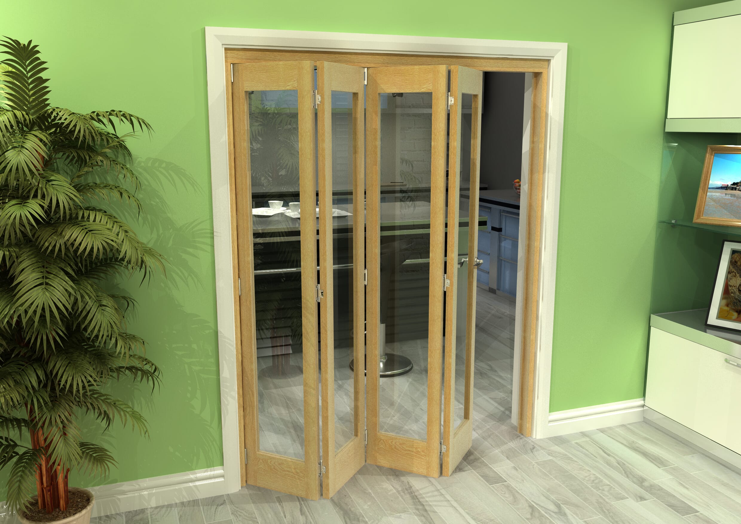 Glazed Oak 4 Door Roomfold Grande (4 + 0 x 381mm Doors)
