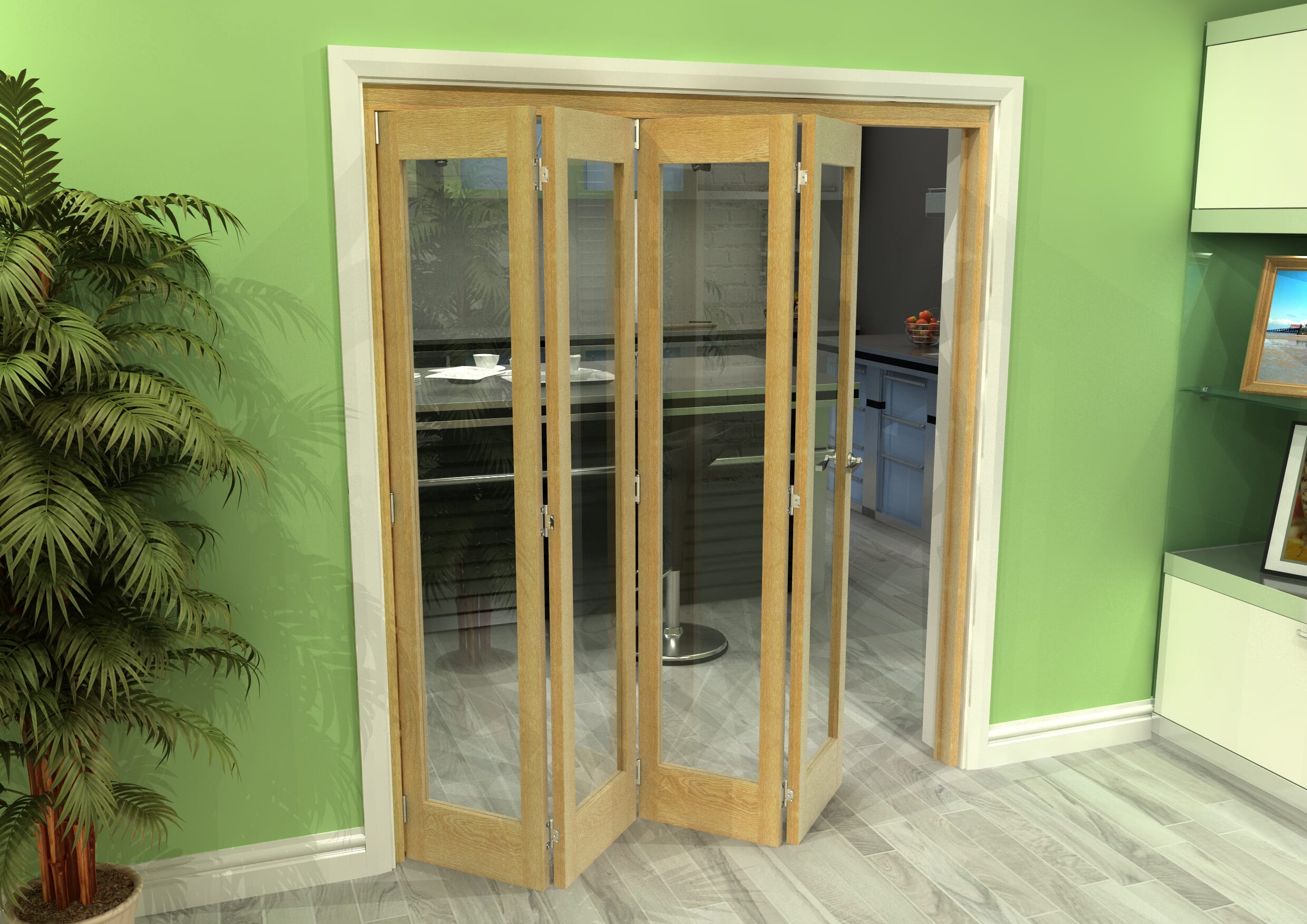 Glazed Oak 4 Door Roomfold Grande (4 + 0 x 419mm Doors)