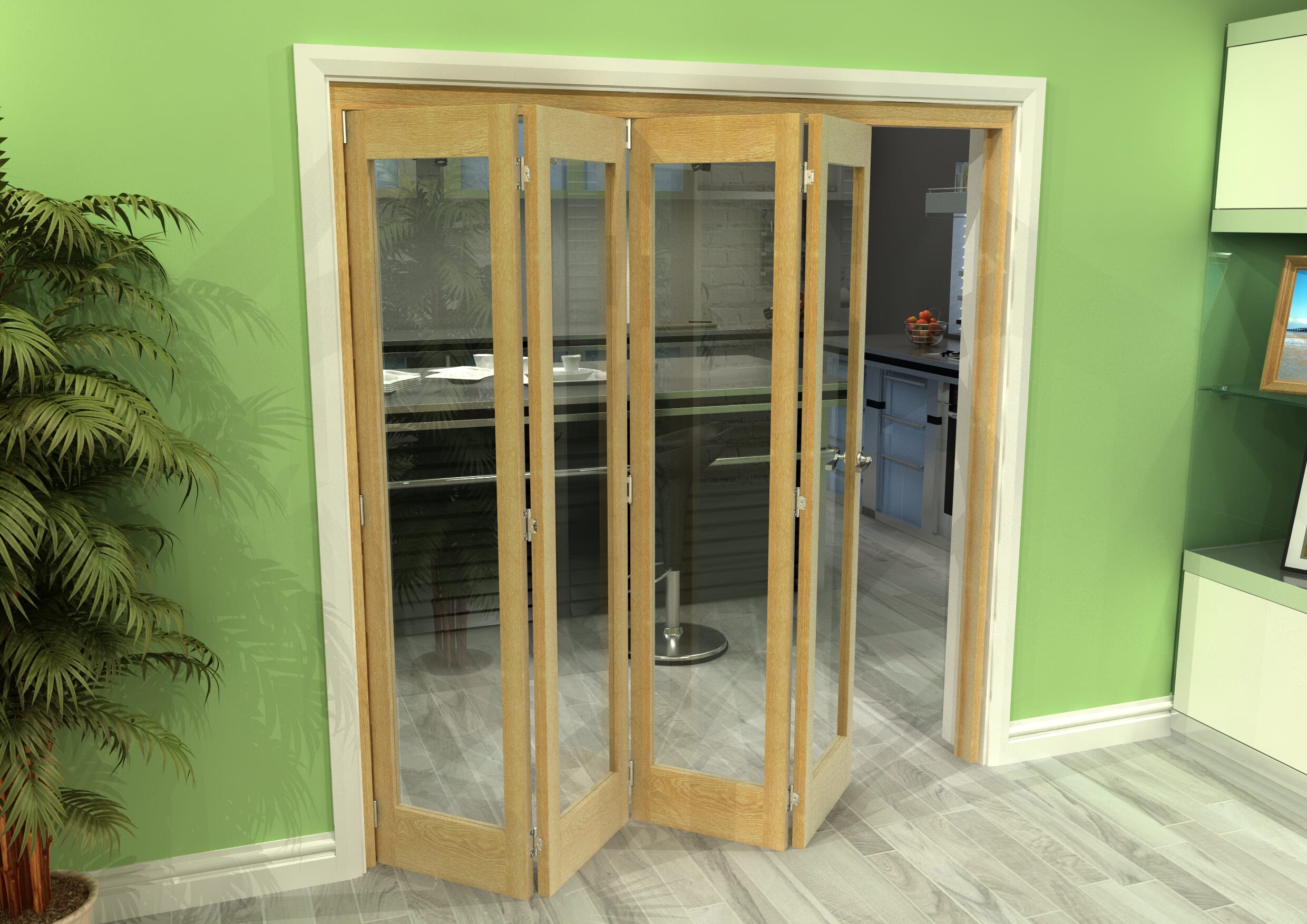 Glazed Oak 4 Door Roomfold Grande (4 + 0 x 457mm Doors)