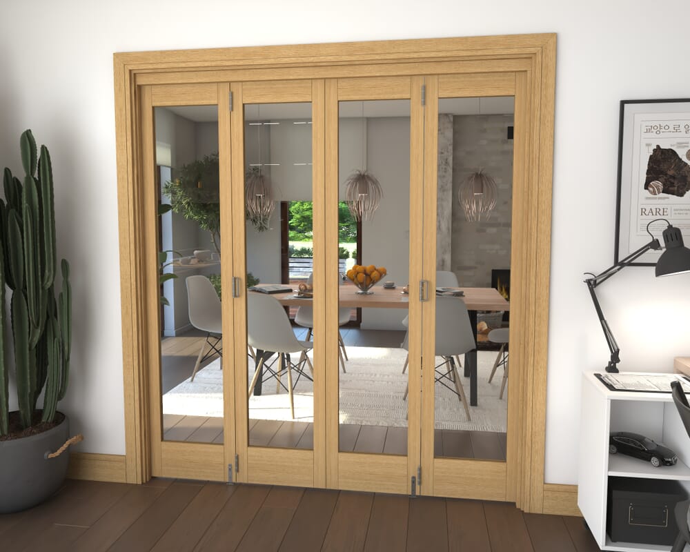 Glazed Oak 4 Door Roomfold Grande (4 + 0 x 457mm Doors)