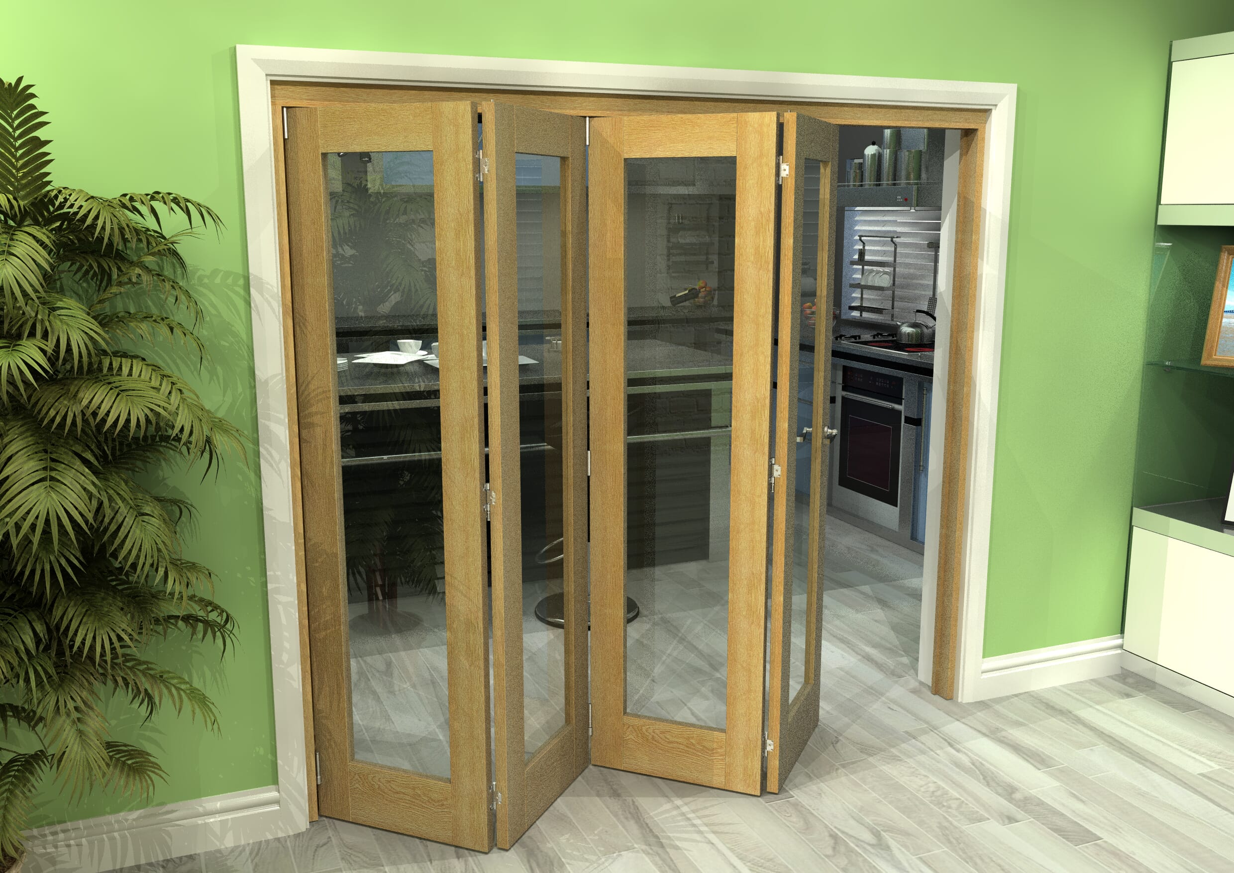 Glazed Oak 4 Door Roomfold Grande 2400mm (8ft) 4 + 0 Set