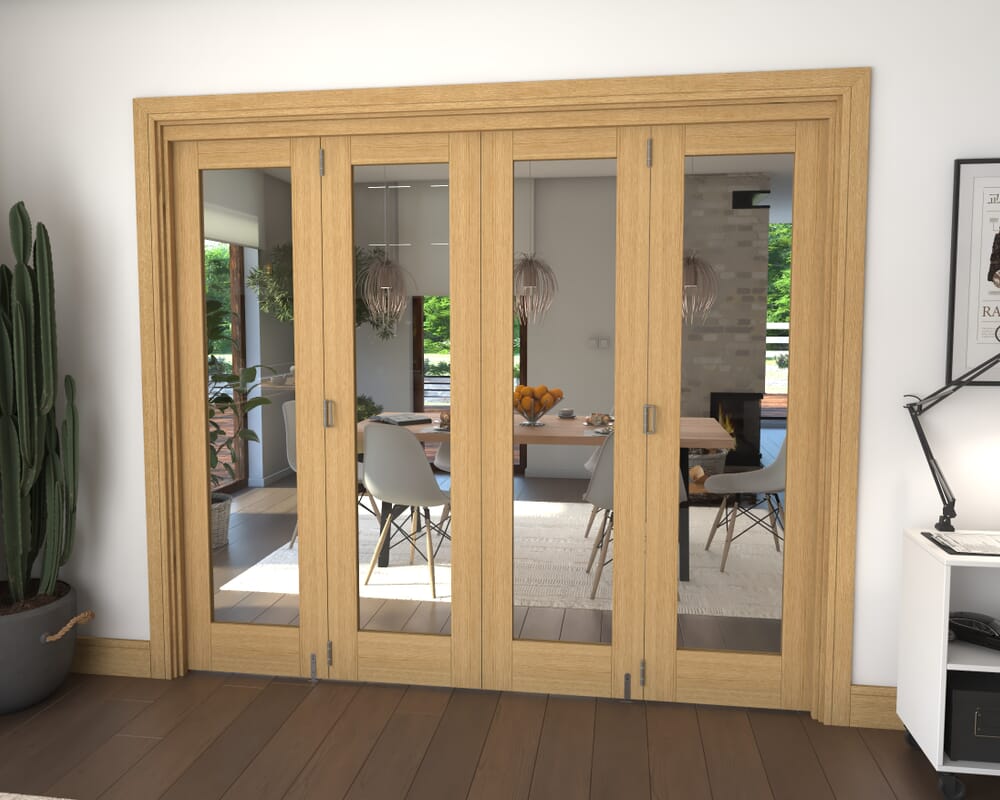 Glazed Oak 4 Door Roomfold Grande 2400mm 4 + 0 Set