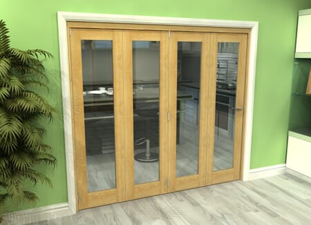 Glazed Oak 4 Door Roomfold Grande 2400mm 4 + 0 Set