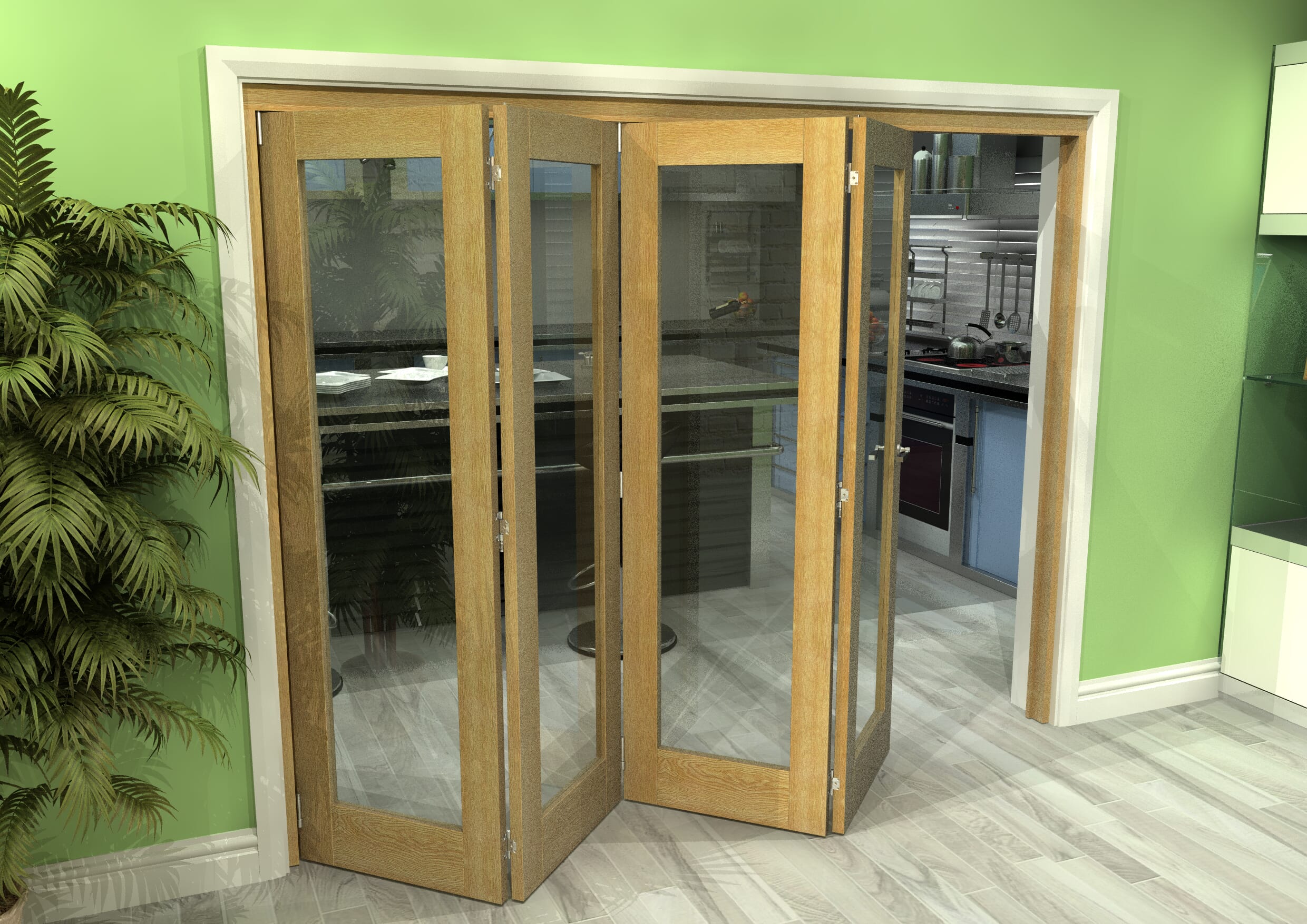 Glazed Oak 4 Door Roomfold Grande (4 + 0 x 610mm Doors)