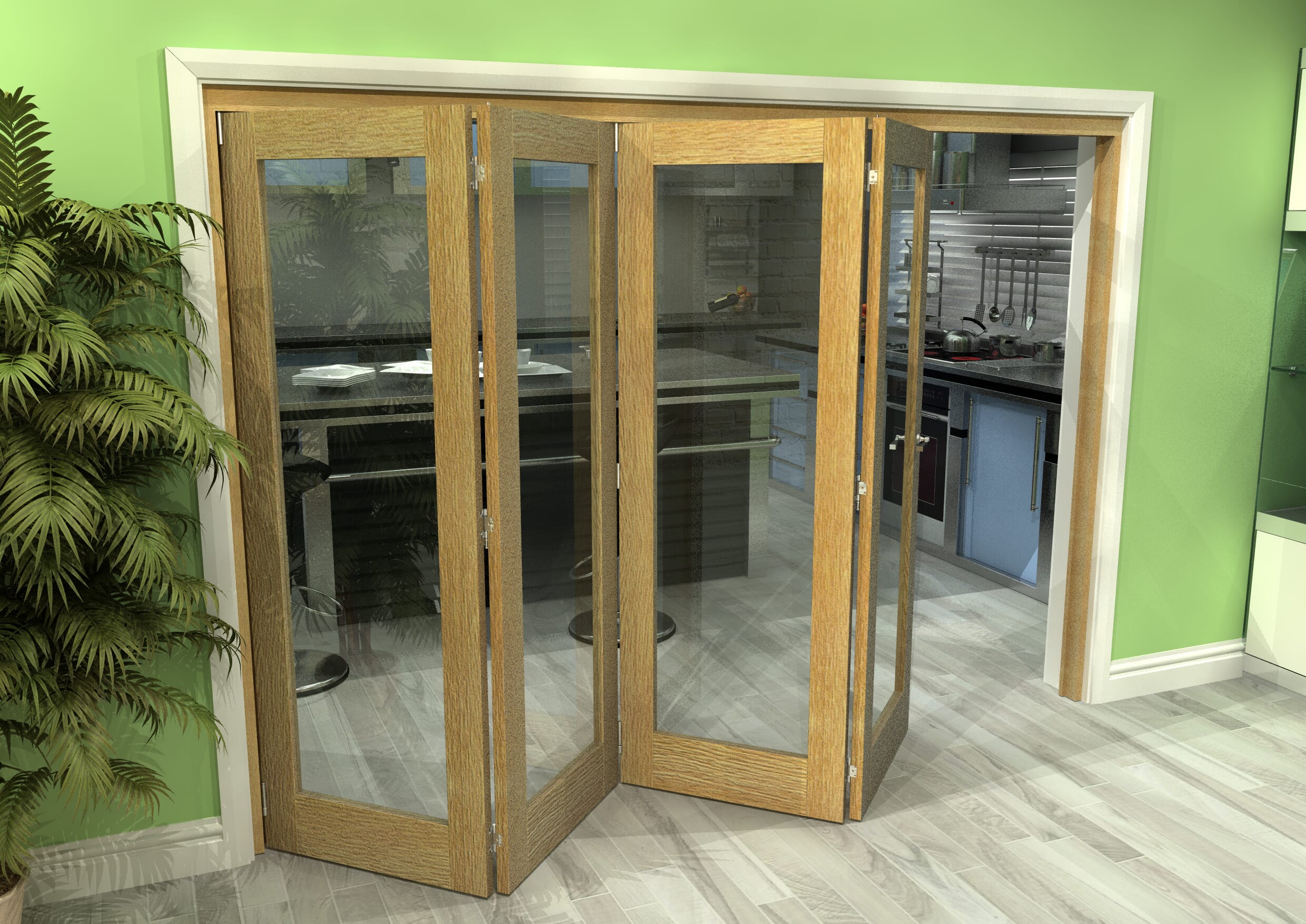 Glazed Oak 4 Door Roomfold Grande (4 + 0 x 686mm Doors)