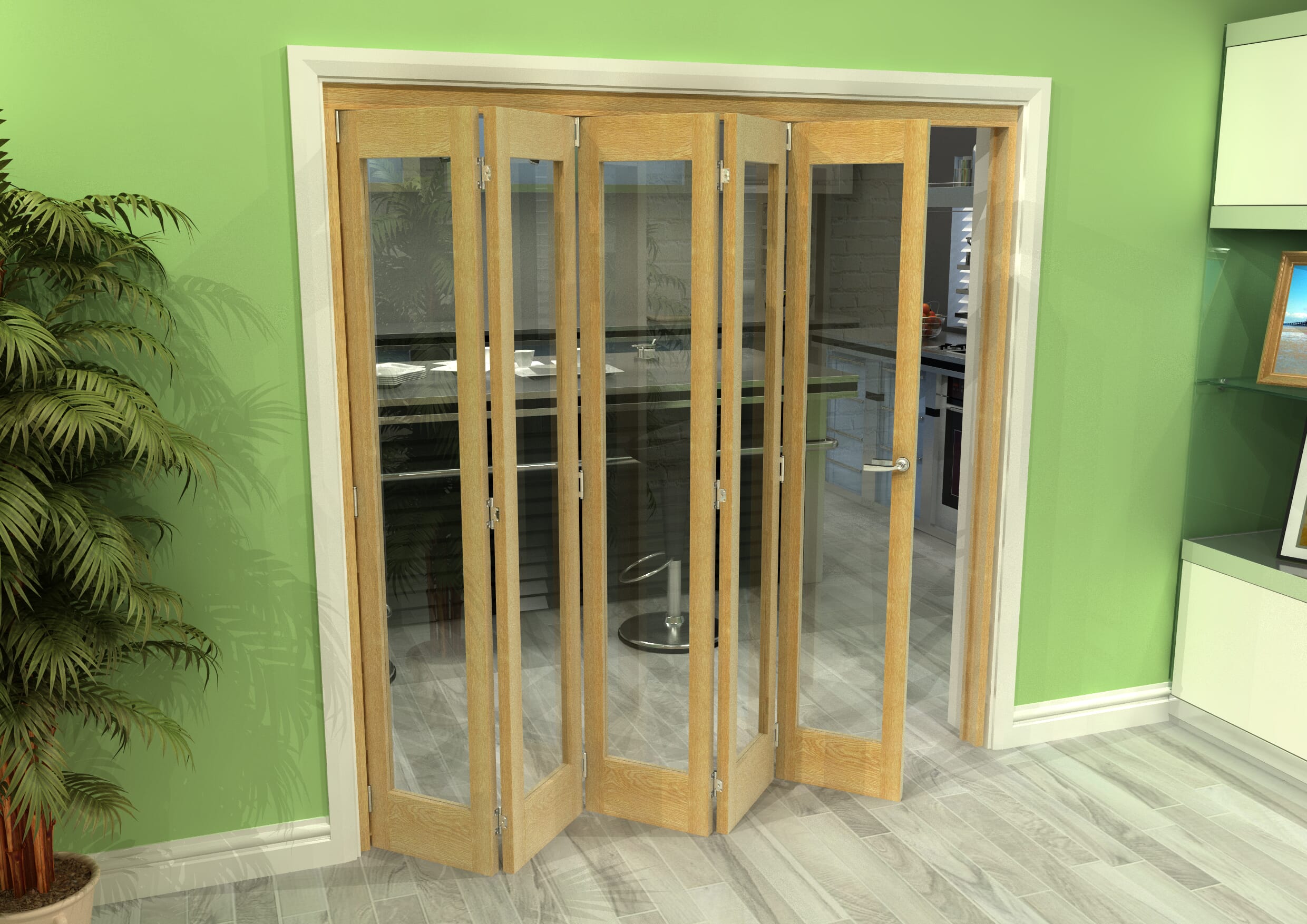 Glazed Oak 5 Door Roomfold Grande (5 + 0 x 381mm Doors)