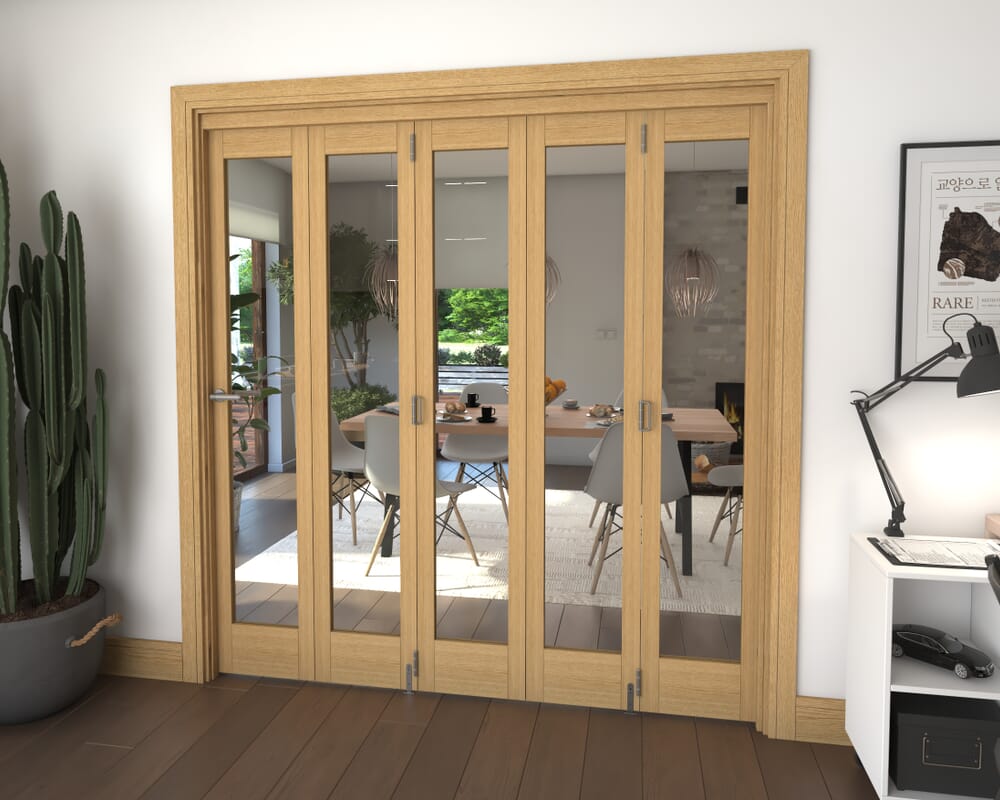 Glazed Oak 5 Door Roomfold Grande (5 + 0 x 381mm Doors)