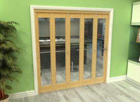 Glazed Oak 5 Door Roomfold Grande (5 + 0 x 381mm Doors)