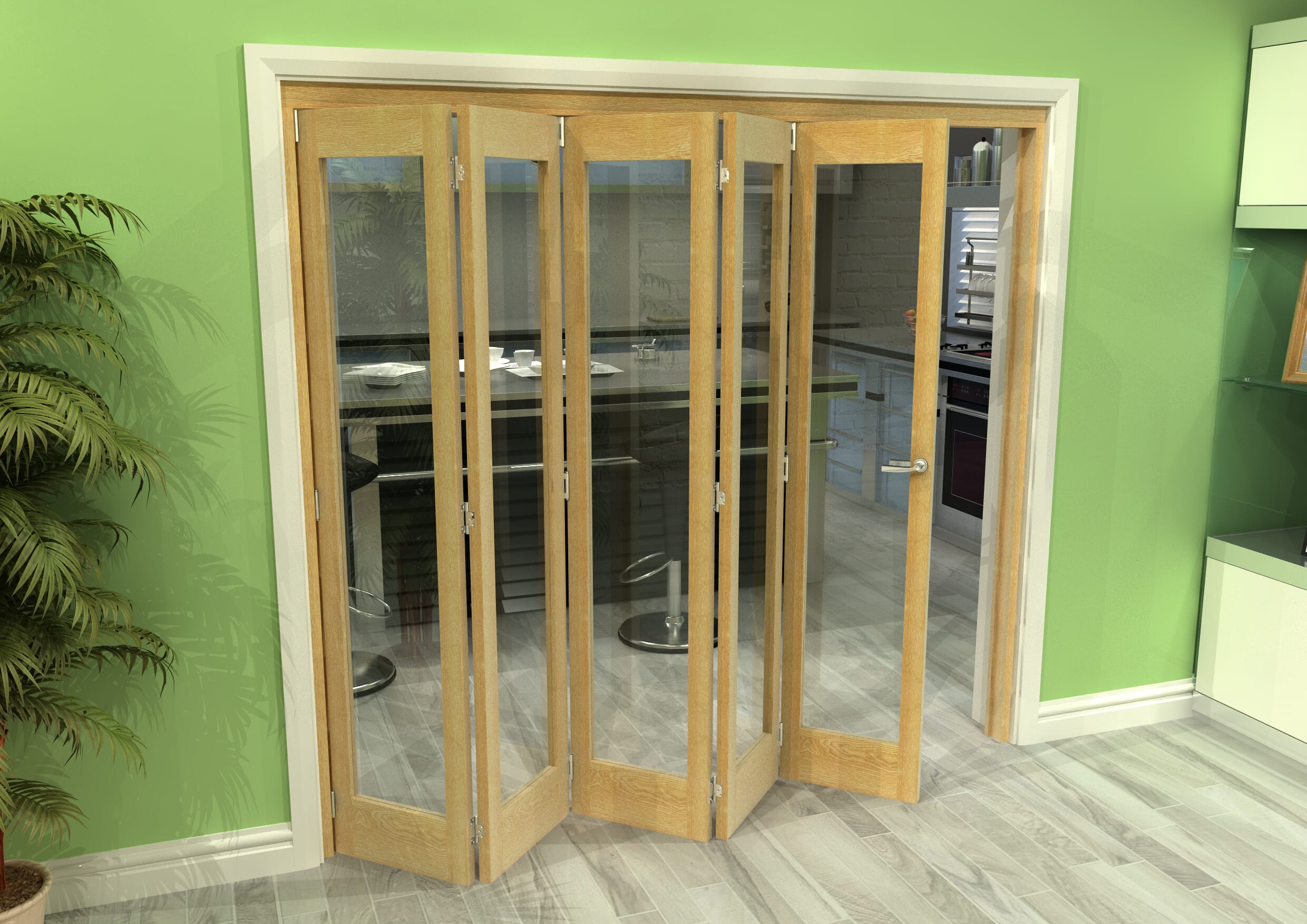 Glazed Oak 5 Door Roomfold Grande (5 + 0 x 419mm Doors)