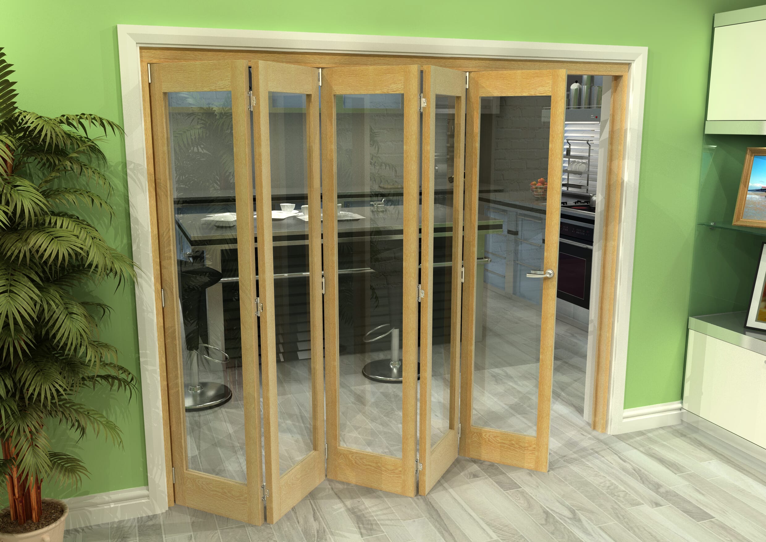 Glazed Oak 5 Door Roomfold Grande (5 + 0 x 457mm Doors)