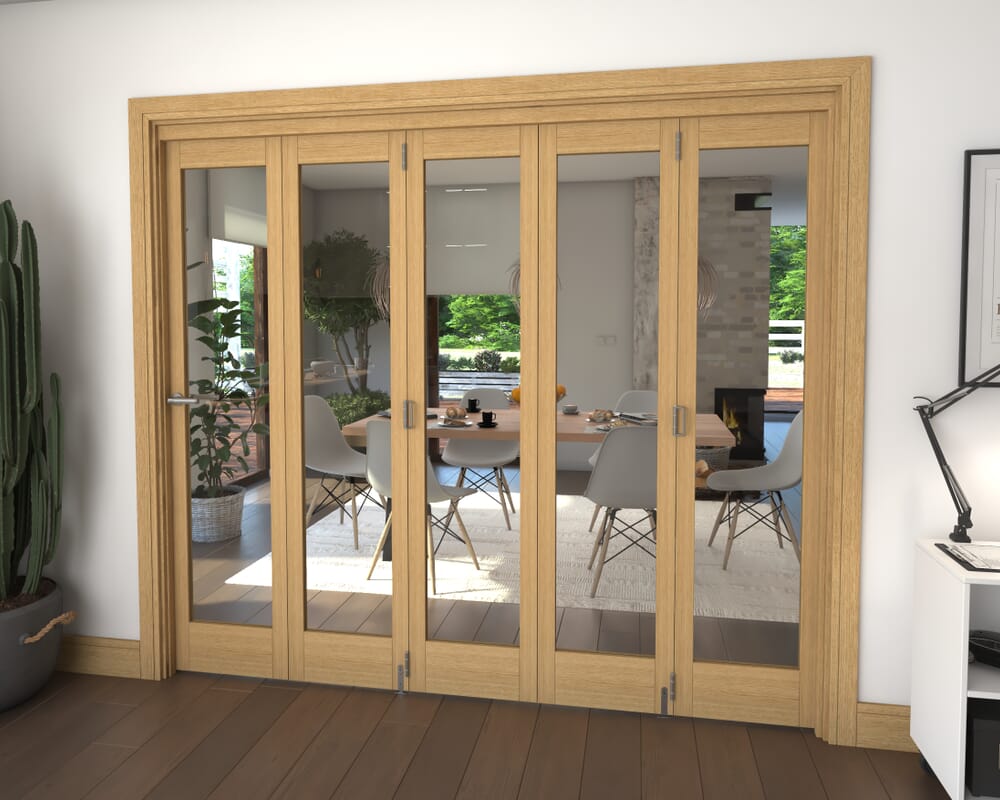 Glazed Oak 5 Door Roomfold Grande (5 + 0 x 457mm Doors)