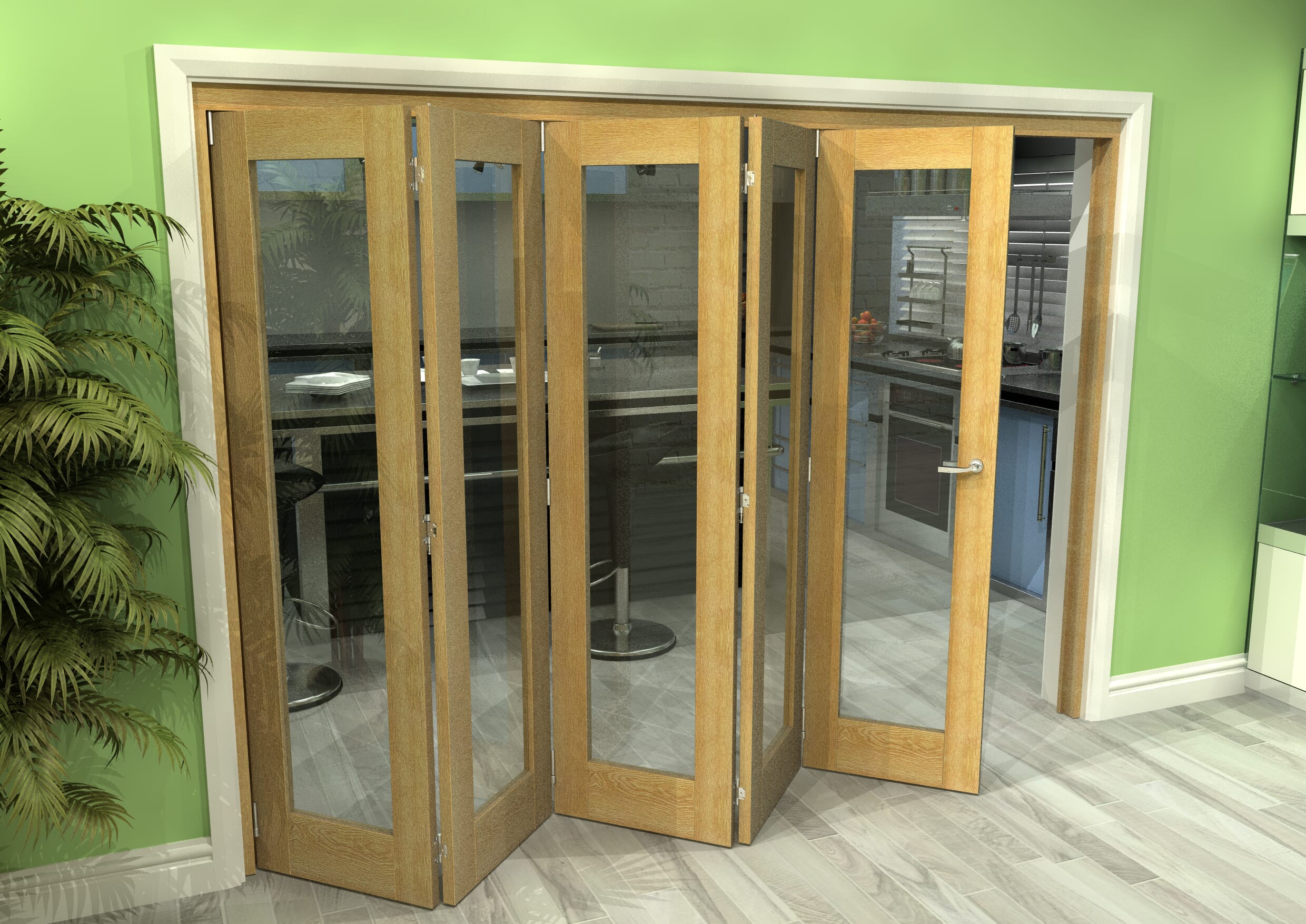 Glazed Oak 5 Door Roomfold Grande (5 + 0 x 533mm Doors)