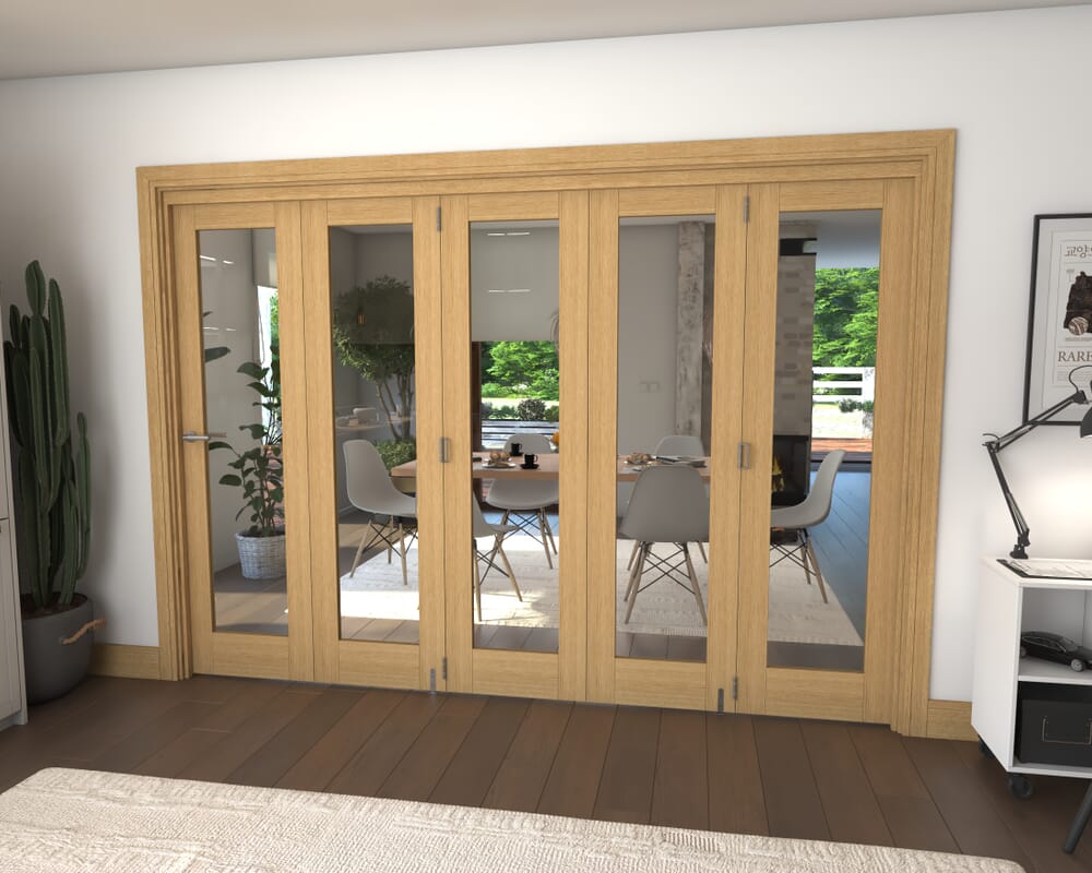 Glazed Oak 5 Door Roomfold Grande 3000mm 5 + 0 Set