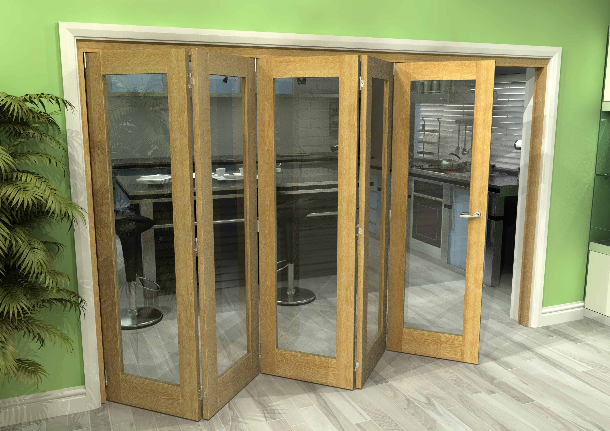 Glazed Oak 5 Door Roomfold Grande (5 + 0 x 610mm Doors)