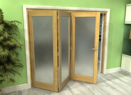 Frosted Glazed Oak 3 Door Roomfold Grande (2 + 1 x 762mm Doors)