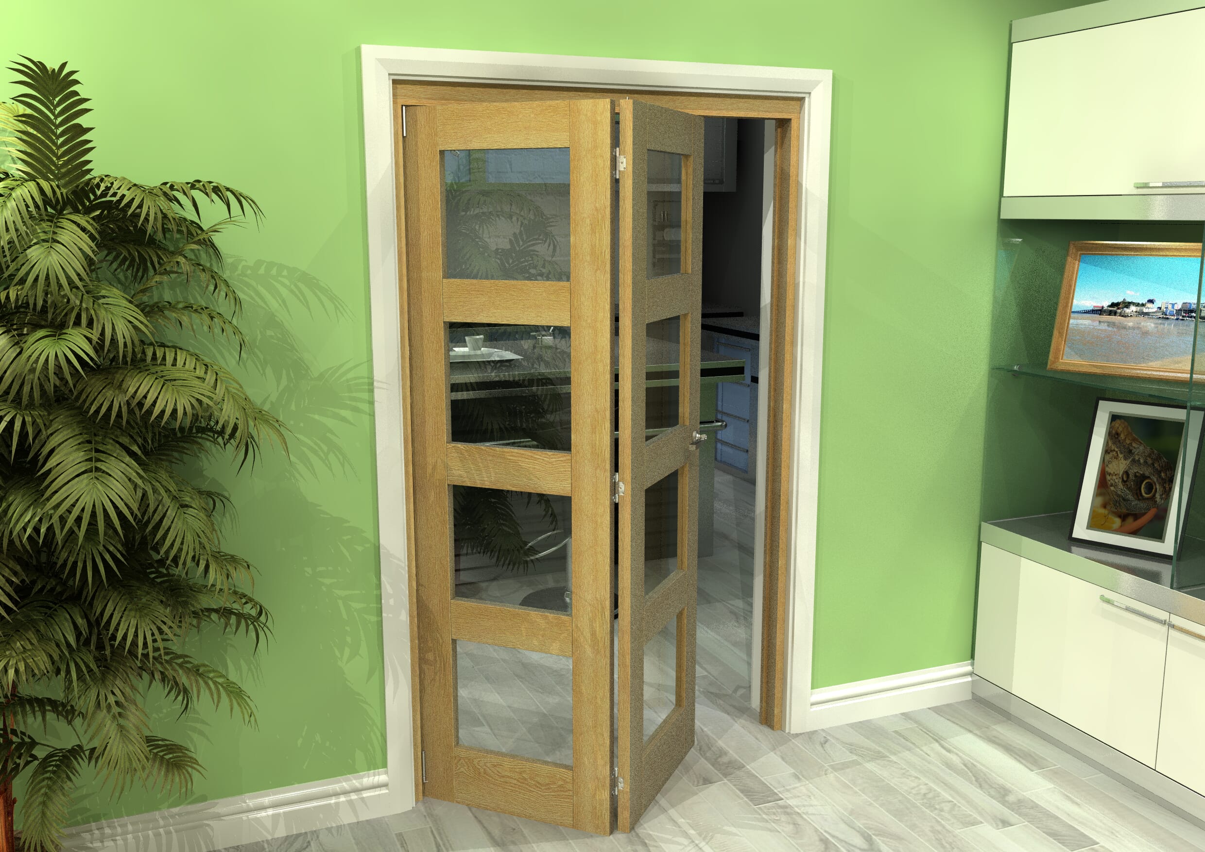 Glazed Oak 2 Door 4L Roomfold Grande (2 + 0 x 573mm Doors)