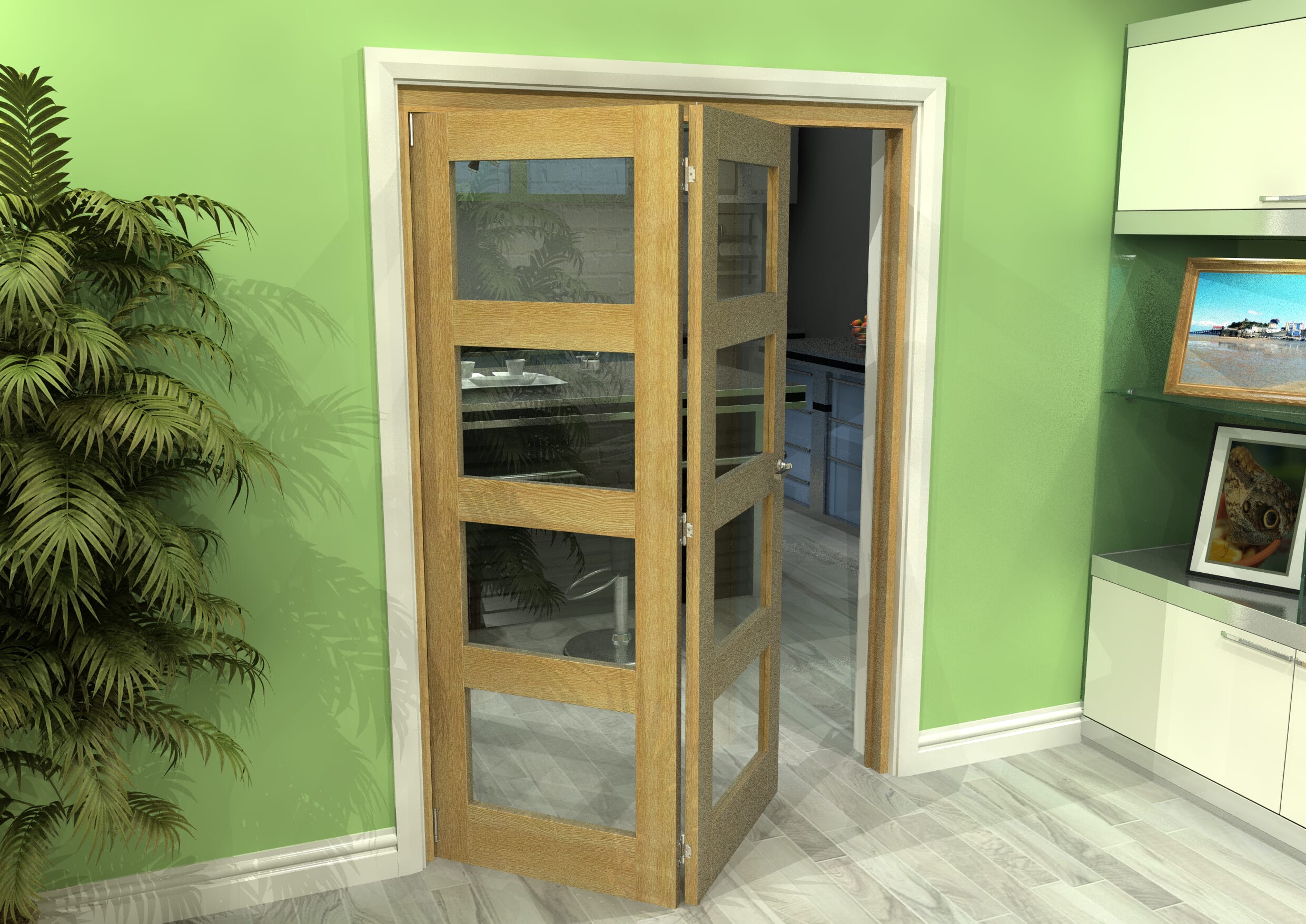 Glazed Oak 2 Door 4L Roomfold Grande (2 + 0 x 686mm Doors)