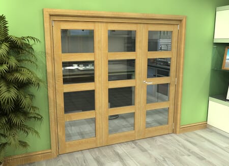 Glazed Oak 3 Door 4L Roomfold Grande (2 + 1 x 686mm Doors)