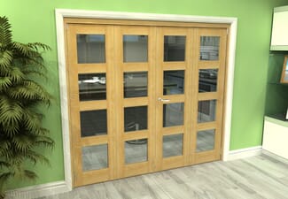 Glazed Oak 4 Door 4L Roomfold Grande 2400mm (8ft) 2 + 2 Set