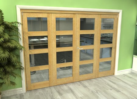 Glazed Oak 4 Door 4L Roomfold Grande (2 + 2 x 686mm Doors)