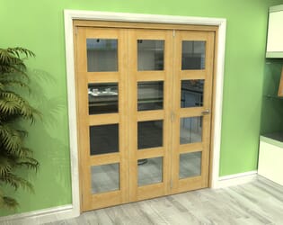 Glazed Oak 3 Door 4L Roomfold Grande 1800mm (6ft) 3 + 0 Set