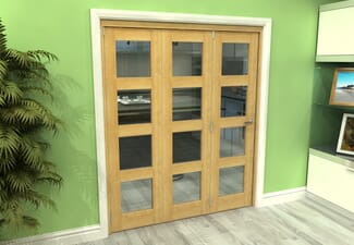 Glazed Oak 3 Door 4L Roomfold Grande 1800mm (6ft) 3 + 0 Set