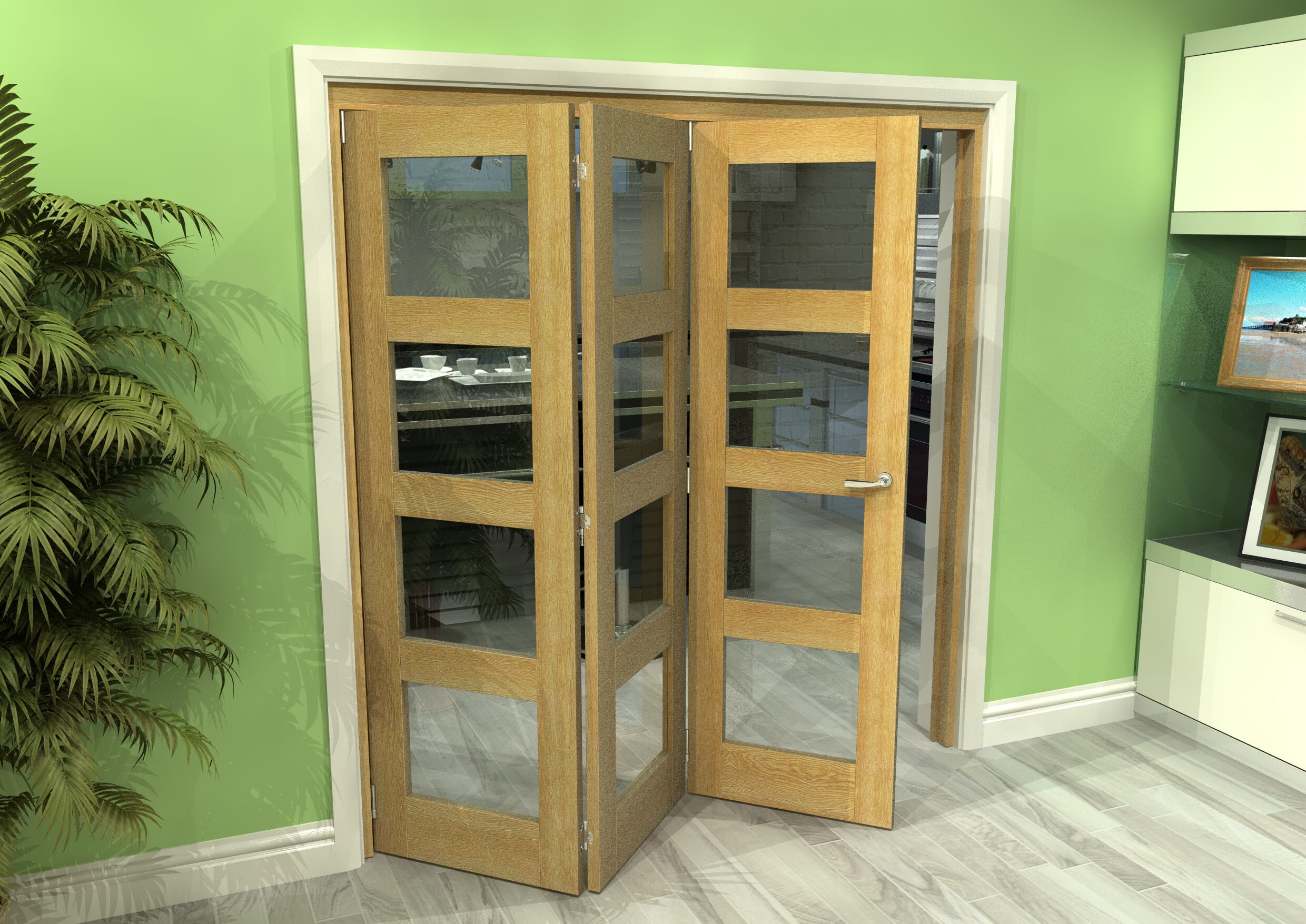 Glazed Oak 3 Door 4L Roomfold Grande (3 + 0 x 610mm Doors)