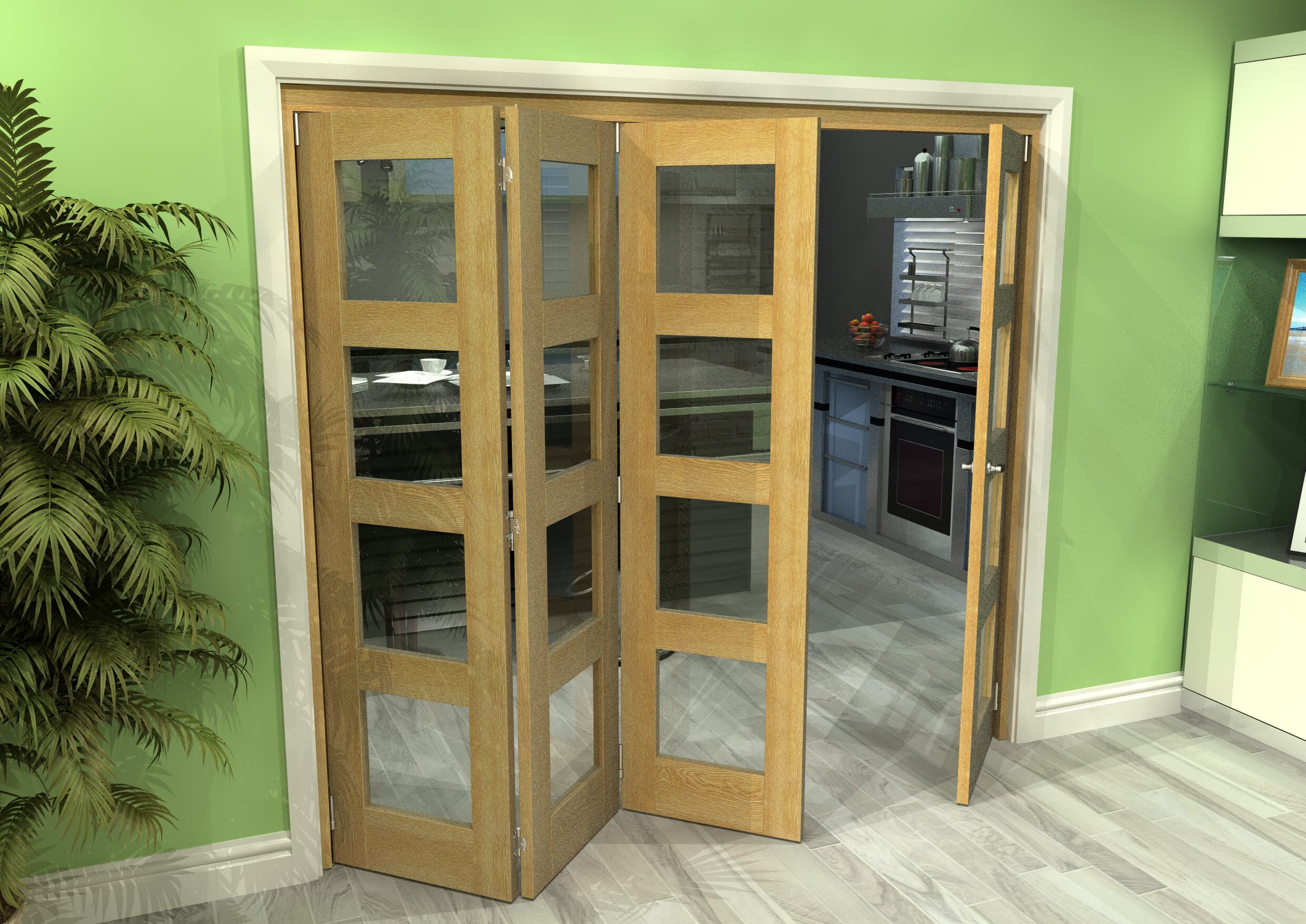 Glazed Oak 4 Door 4L Roomfold Grande 2400mm (8ft) 3 + 1 Set