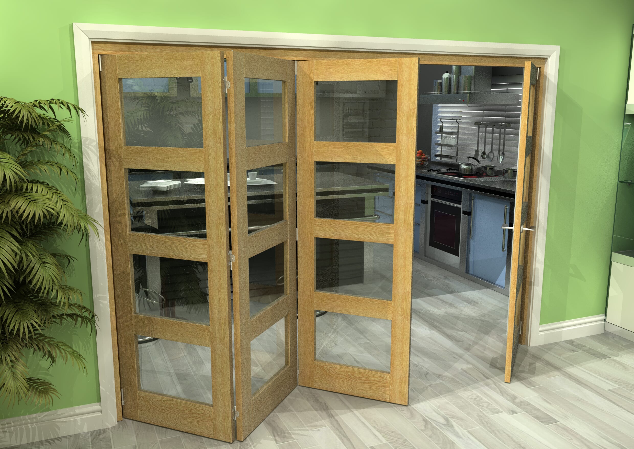 Glazed Oak 4 Door 4L Roomfold Grande (3 + 1 x 686mm Doors)