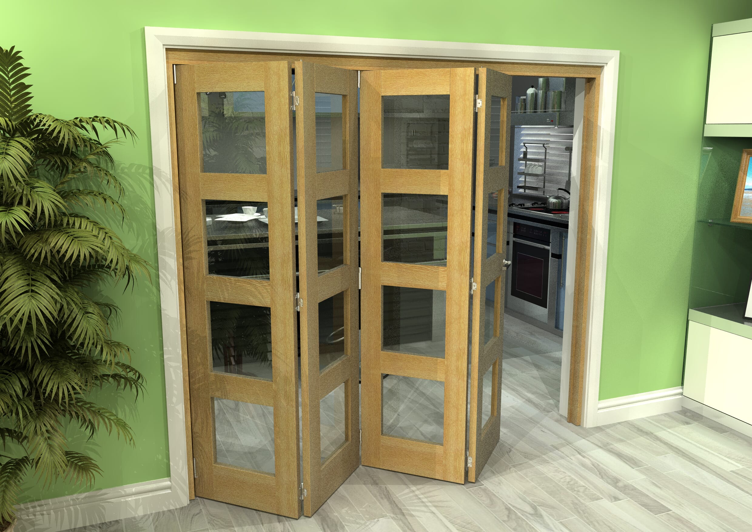 Glazed Oak 4 Door 4L Roomfold Grande (4 + 0 x 533mm Doors)