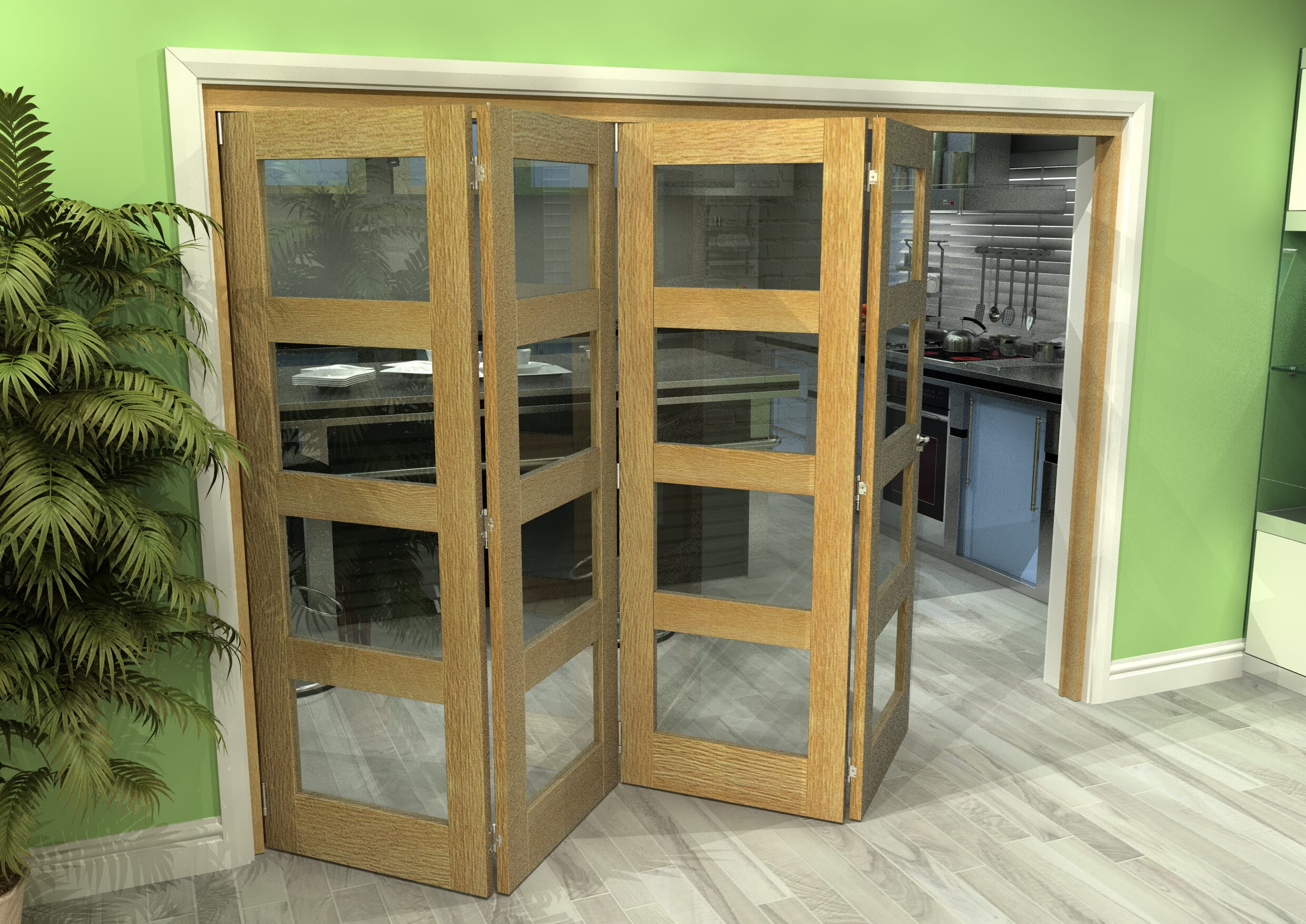 Glazed Oak 4 Door 4L Roomfold Grande (4 + 0 x 686mm Doors)