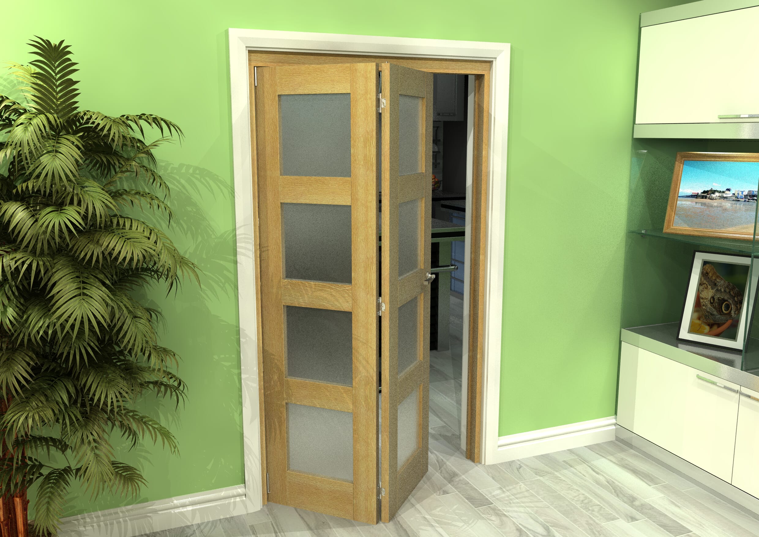 Frosted Glazed Oak 2 Door 4L Roomfold Grande (2 + 0 x 533mm Doors)