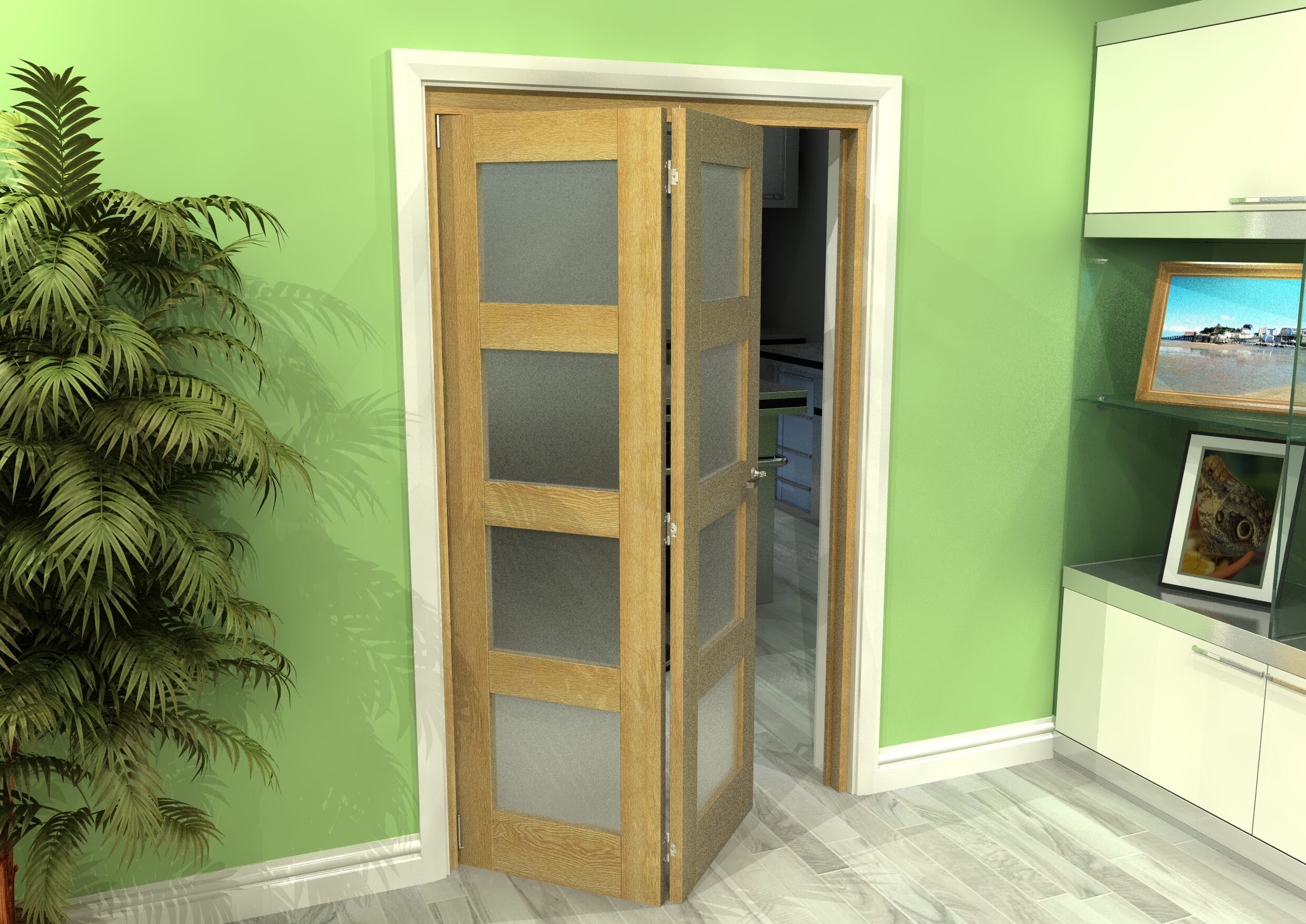 Frosted Glazed Oak 2 Door 4L Roomfold Grande (2 + 0 x 573mm Doors)