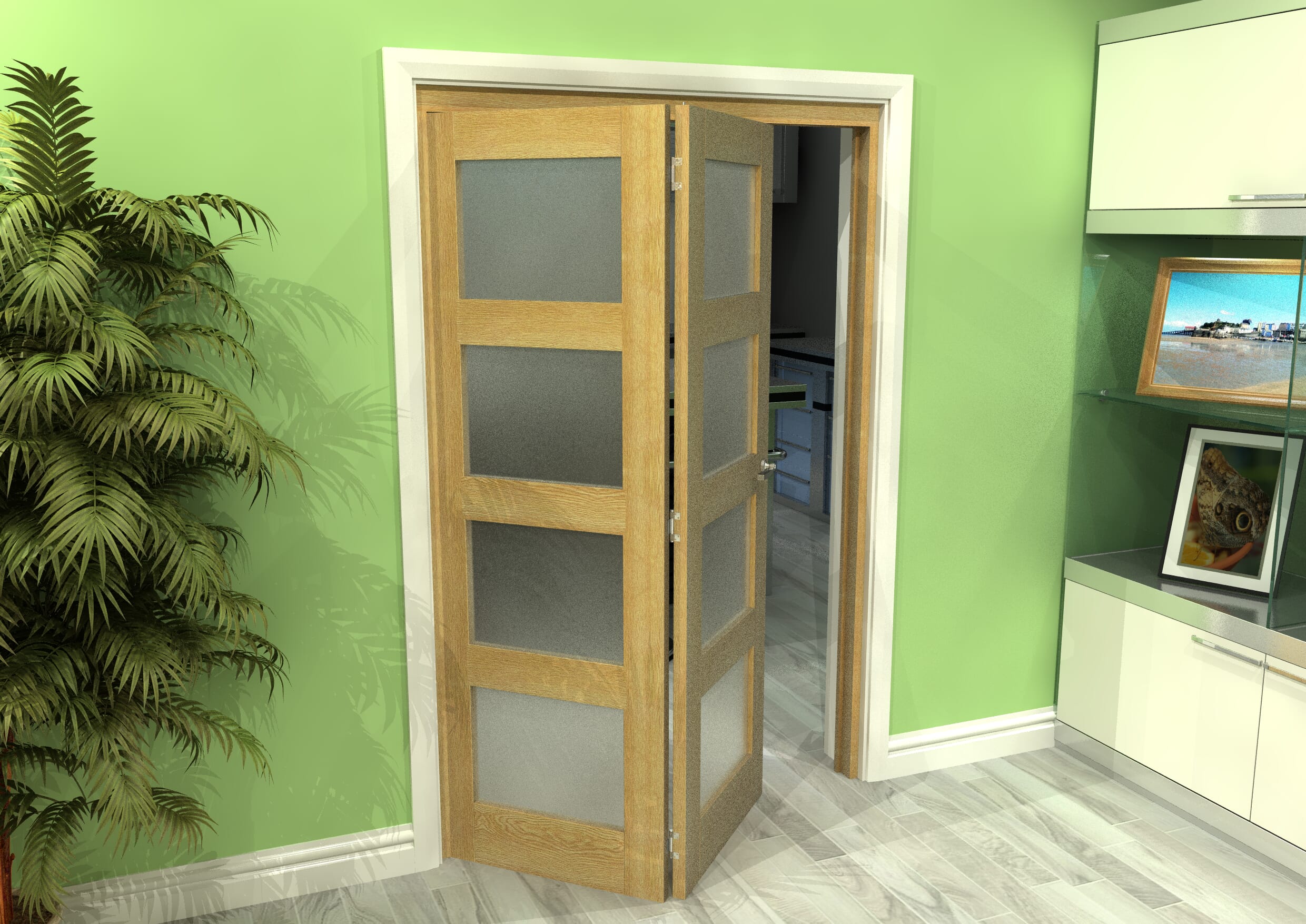 Frosted Glazed Oak 2 Door 4L Roomfold Grande (2 + 0 x 610mm Doors)