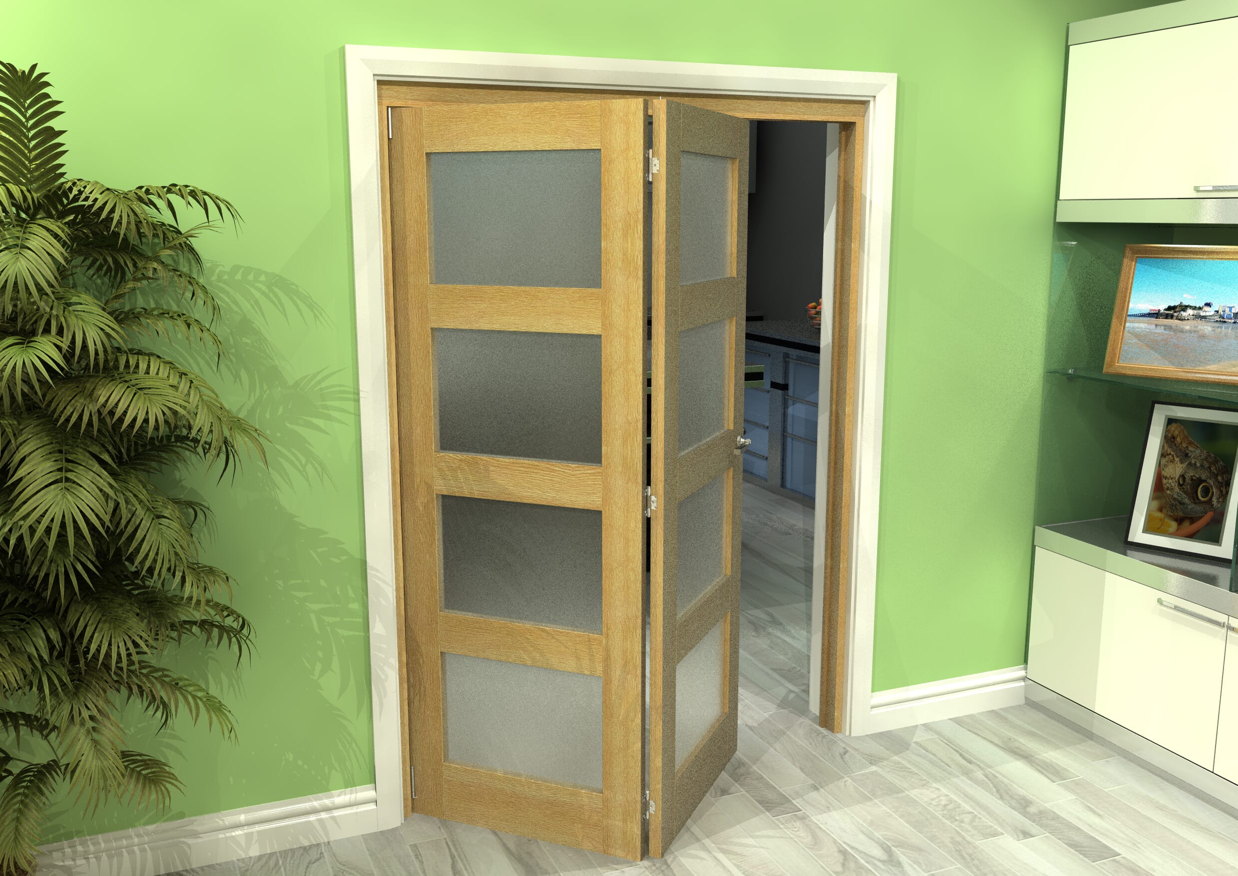 Frosted Glazed Oak 2 Door 4L Roomfold Grande (2 + 0 x 686mm Doors)