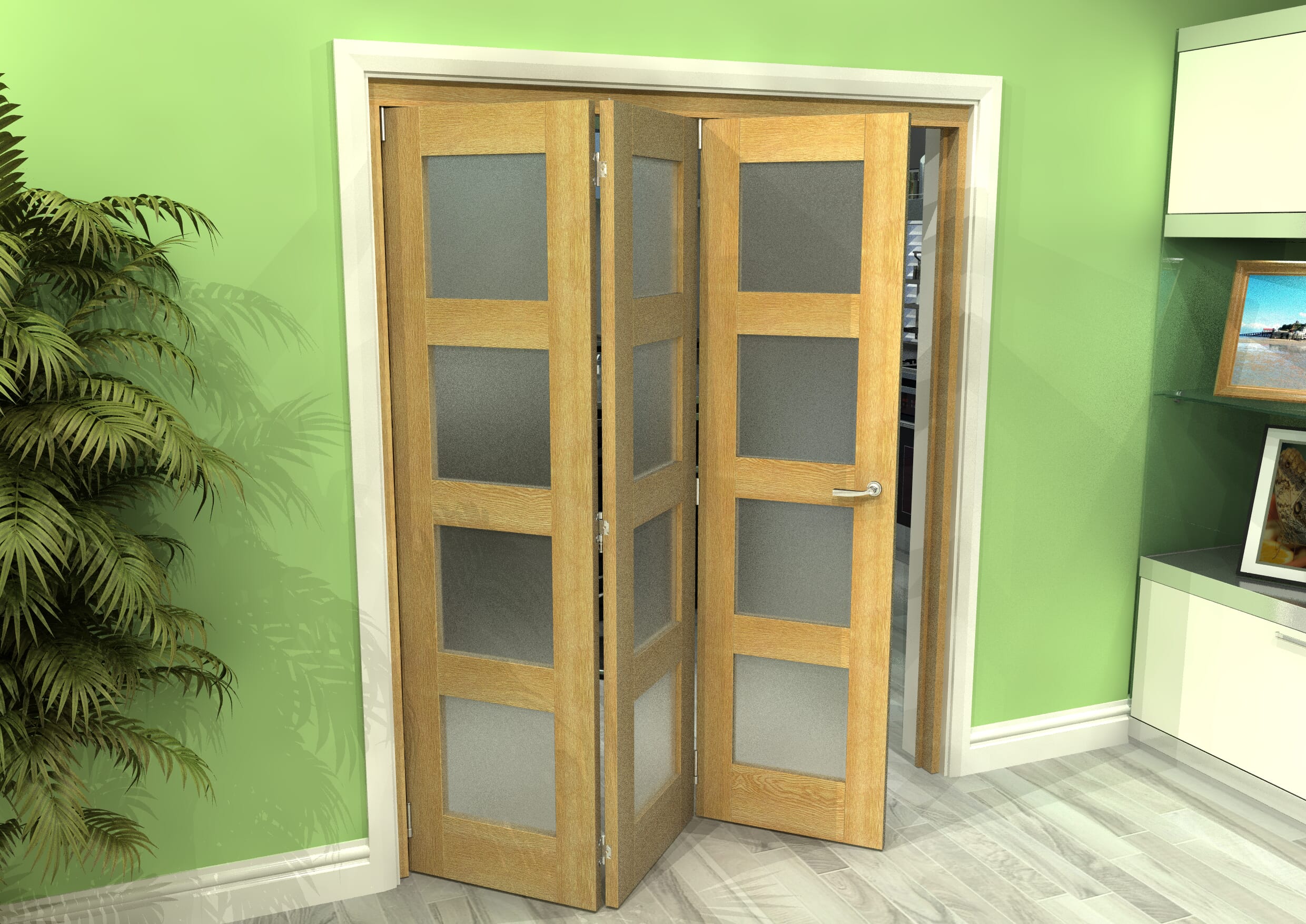 Frosted Glazed Oak 3 Door 4L Roomfold Grande 1800mm (6ft) 3 + 0 Set