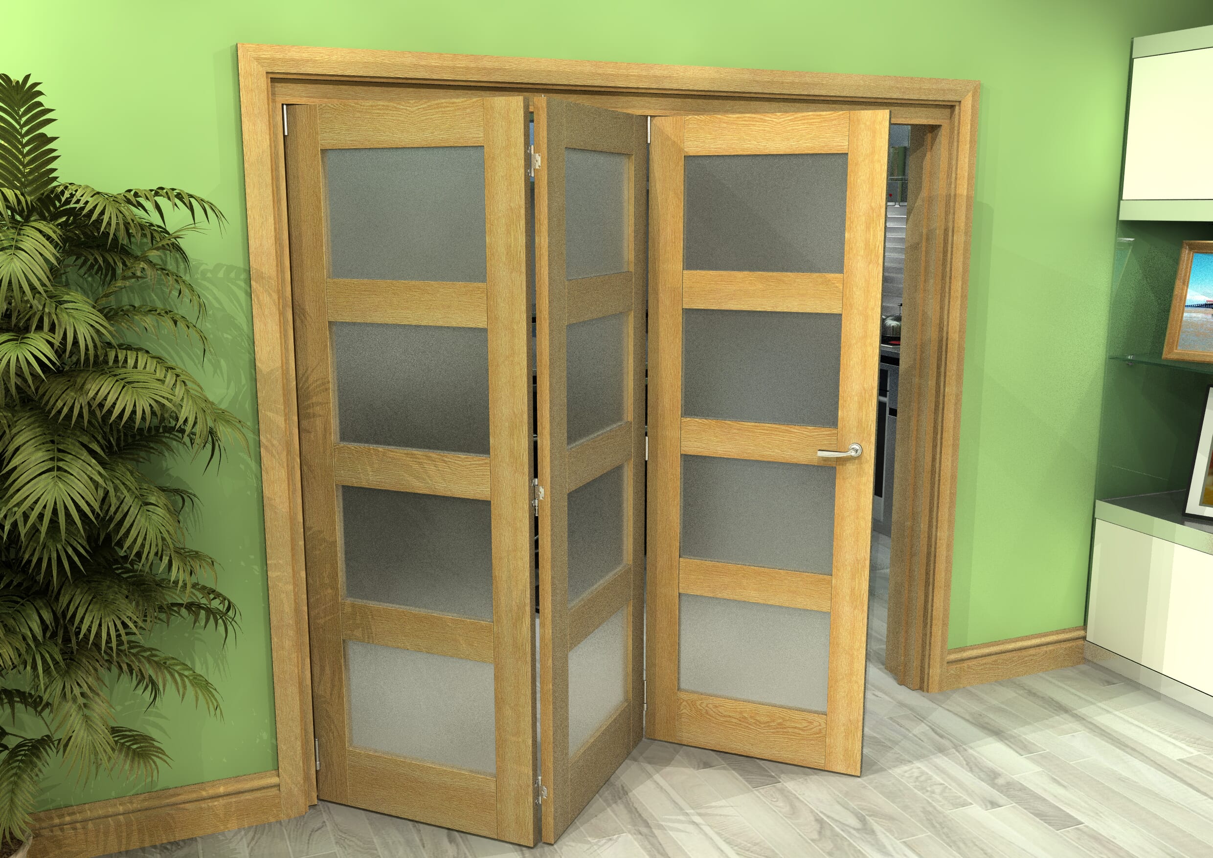 Frosted Glazed Oak 3 Door 4L Roomfold Grande (3 + 0 x 686mm Doors)
