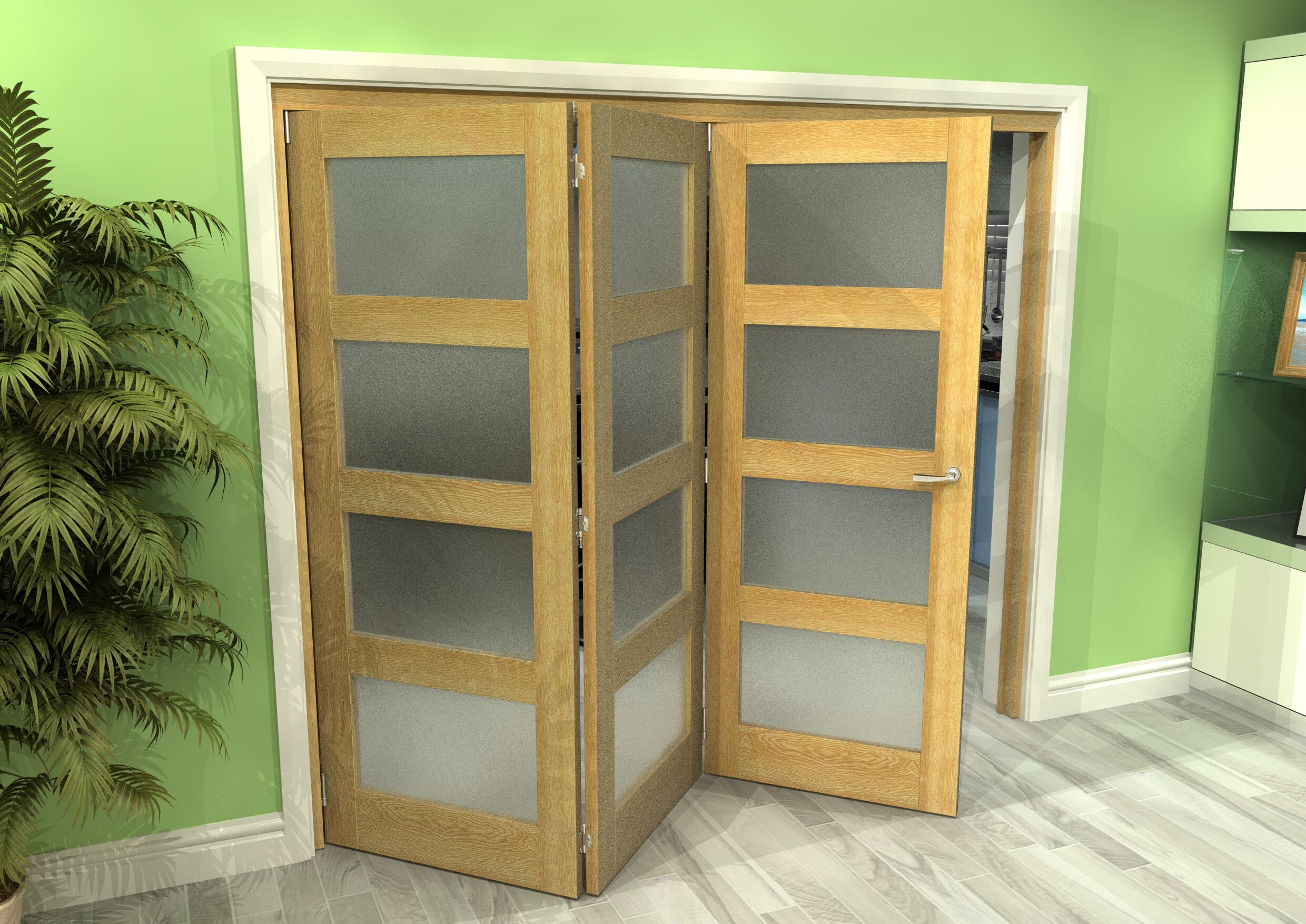 Frosted Glazed Oak 3 Door 4L Roomfold Grande (3 + 0 x 762mm Doors)