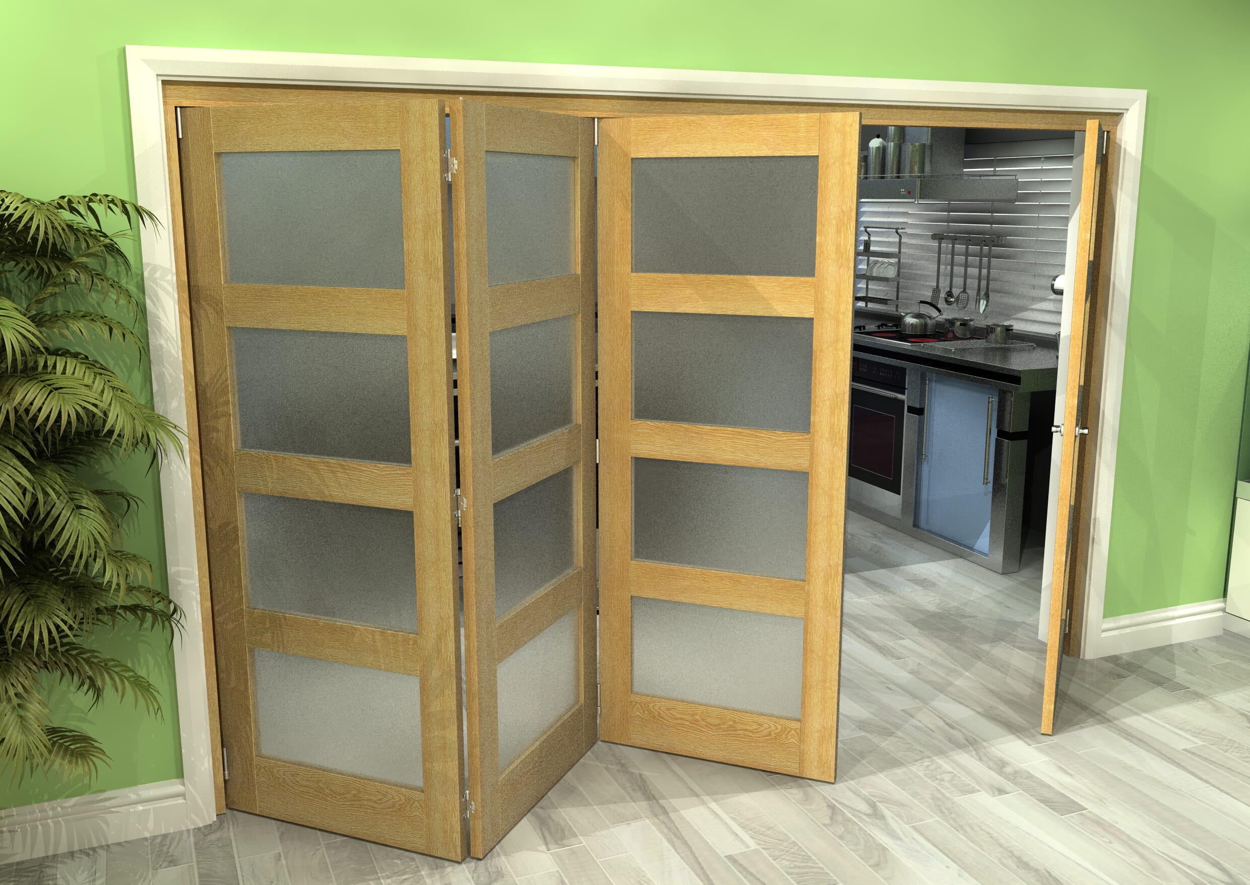 Frosted Glazed Oak 4 Door 4L Roomfold Grande (3 + 1 x 762mm Doors)