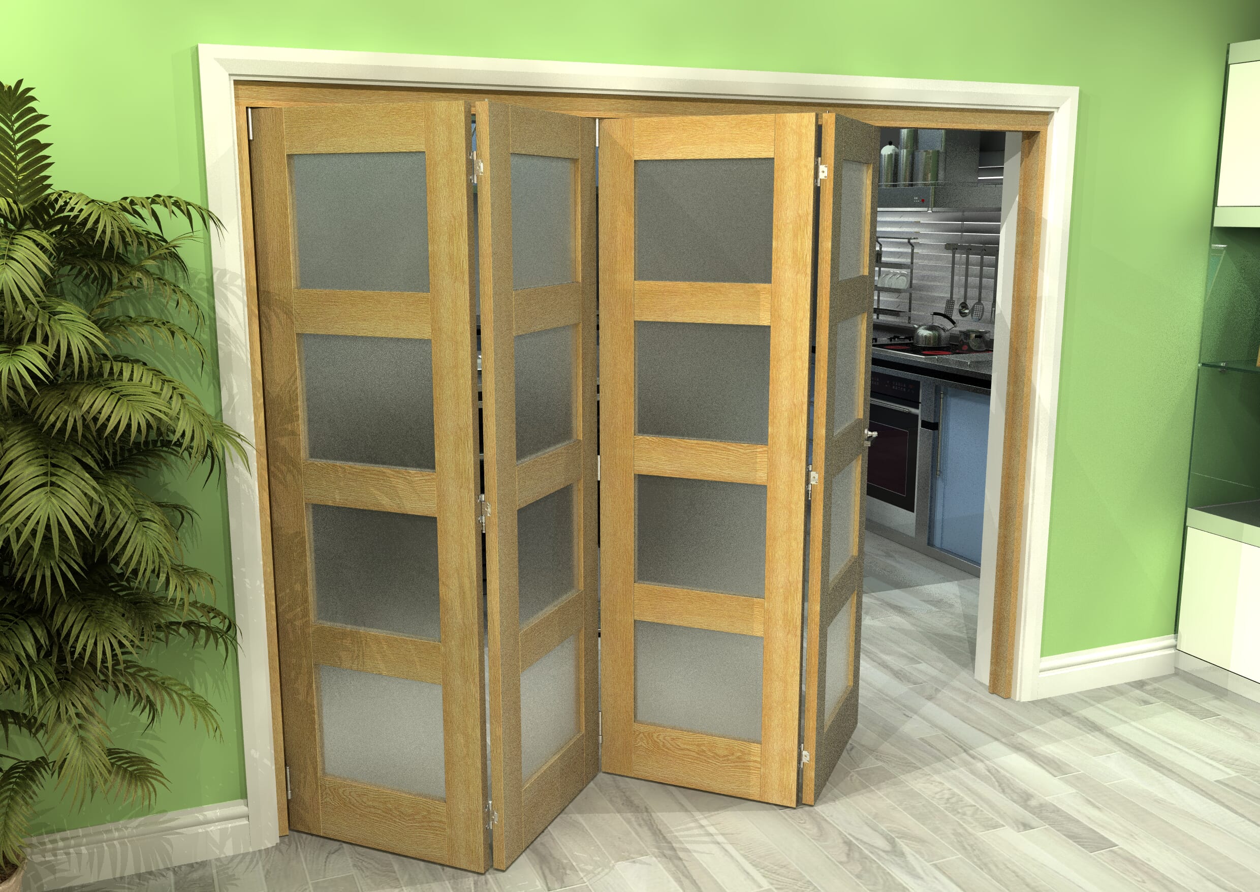 Frosted Glazed Oak 4 Door 4L Roomfold Grande (4 + 0 x 610mm Doors)